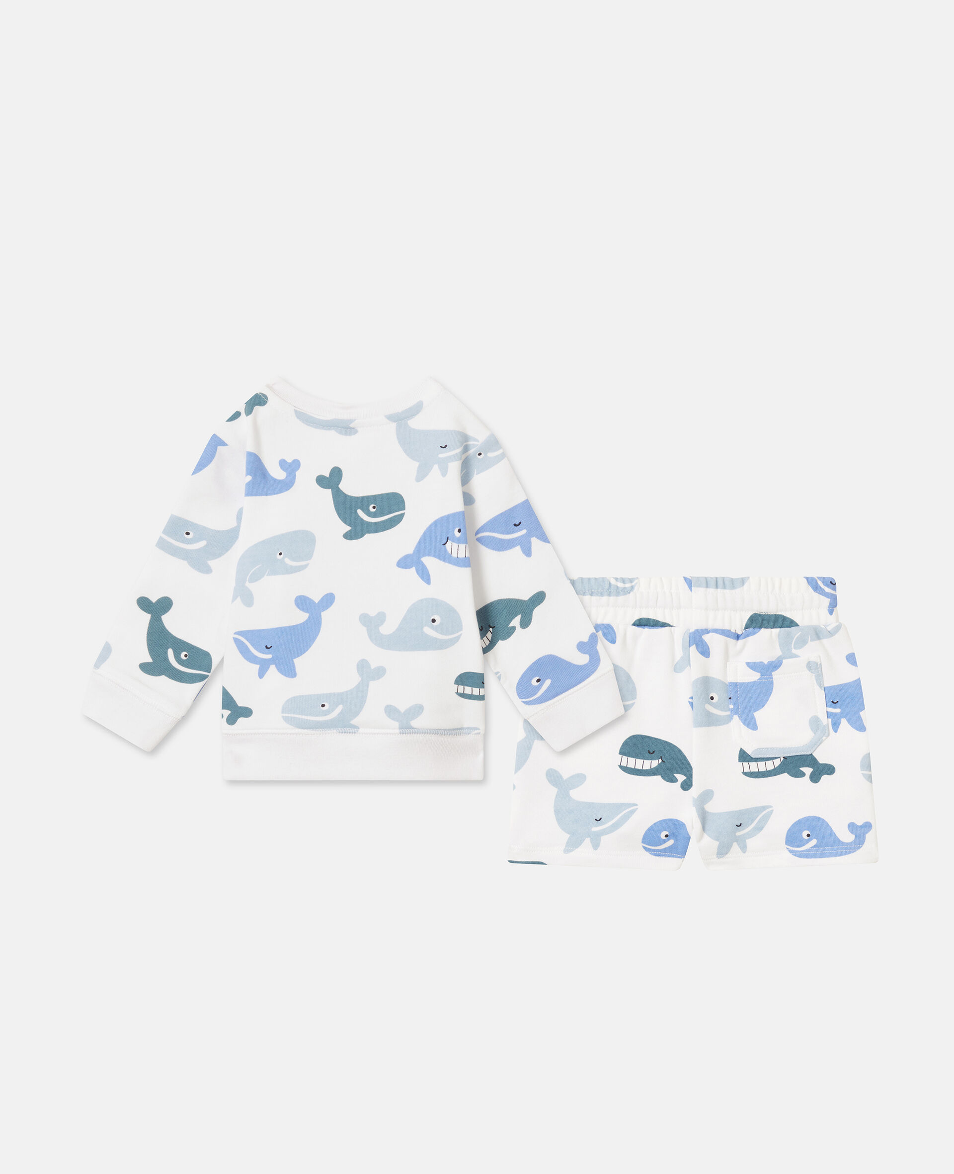Whale Print Jersey Top And Shorts Set-White-large image number 2