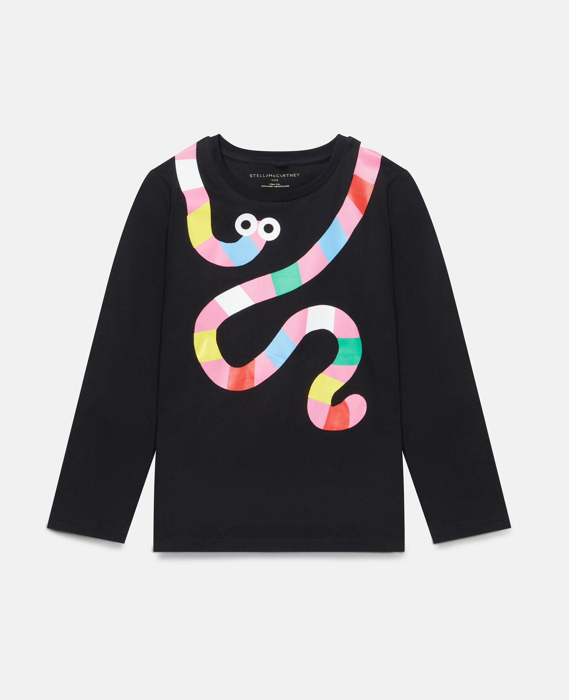 Rainbow Worm Print Cotton T‐Shirt-Black-large
