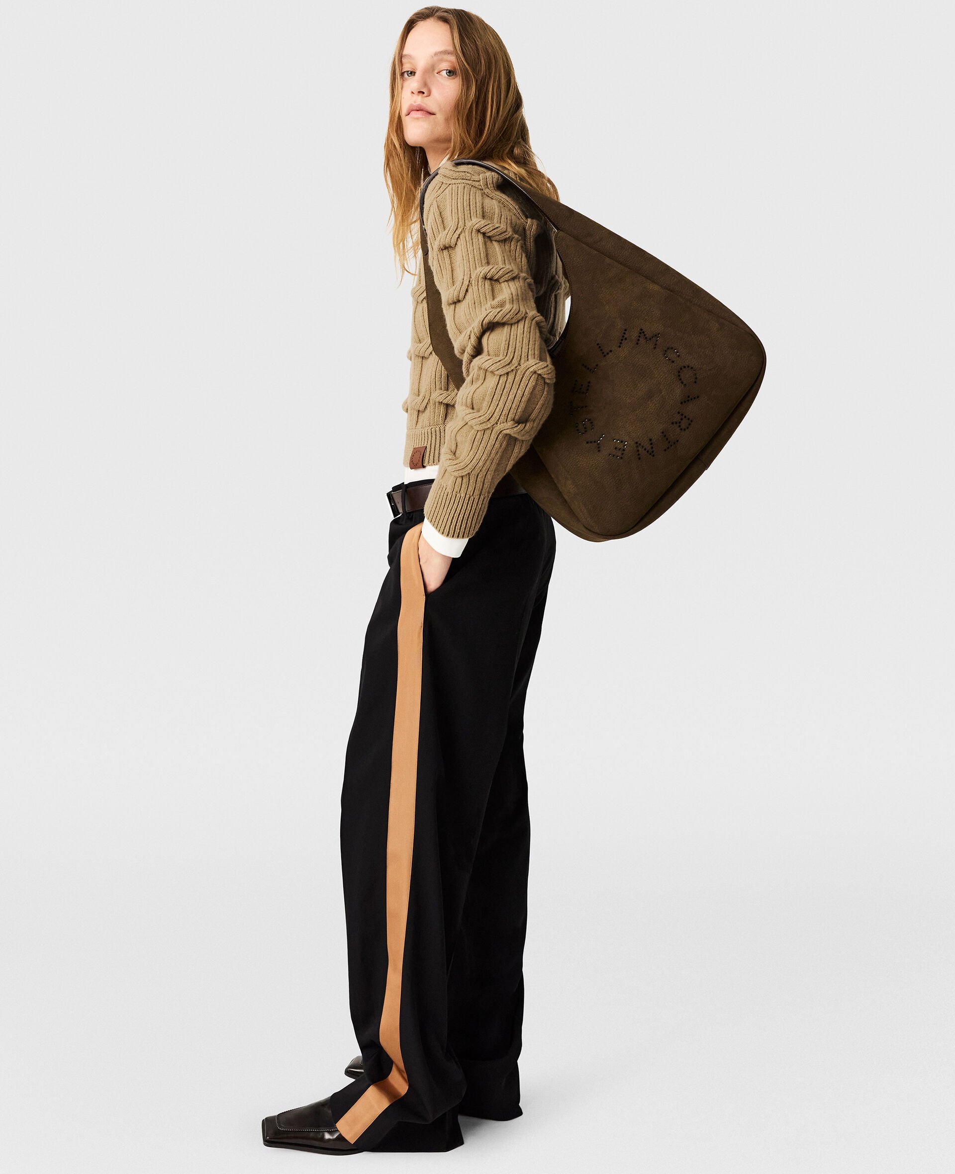 Logo Suede Large Hobo Bag-Brown-large image number 5