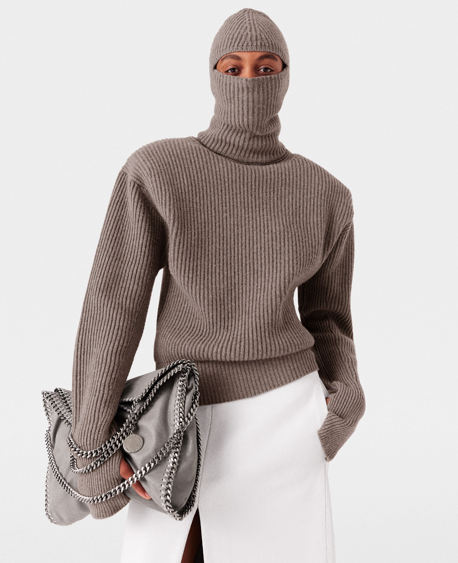 Ribbed Balaclava -Brown-large Ribbed Balaclava -Brown-large image number 4