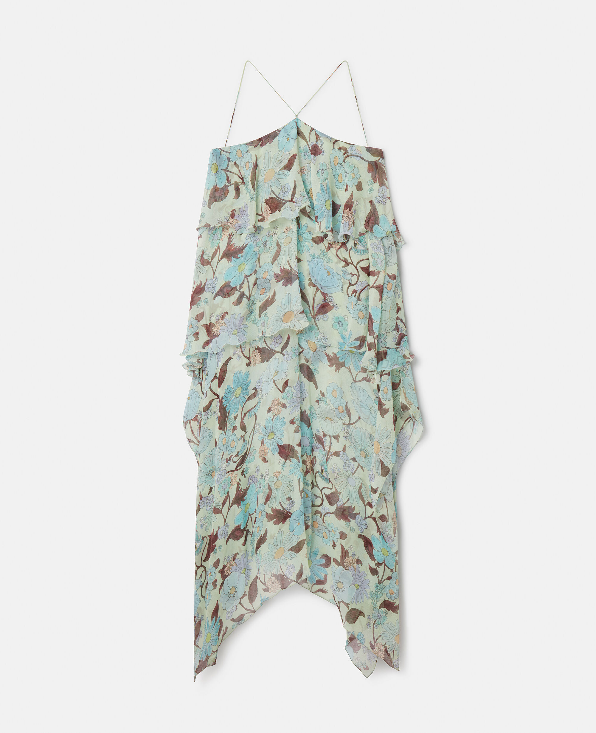 Women Mint Multicolour Lady Garden Print Silk Chiffon Halterneck