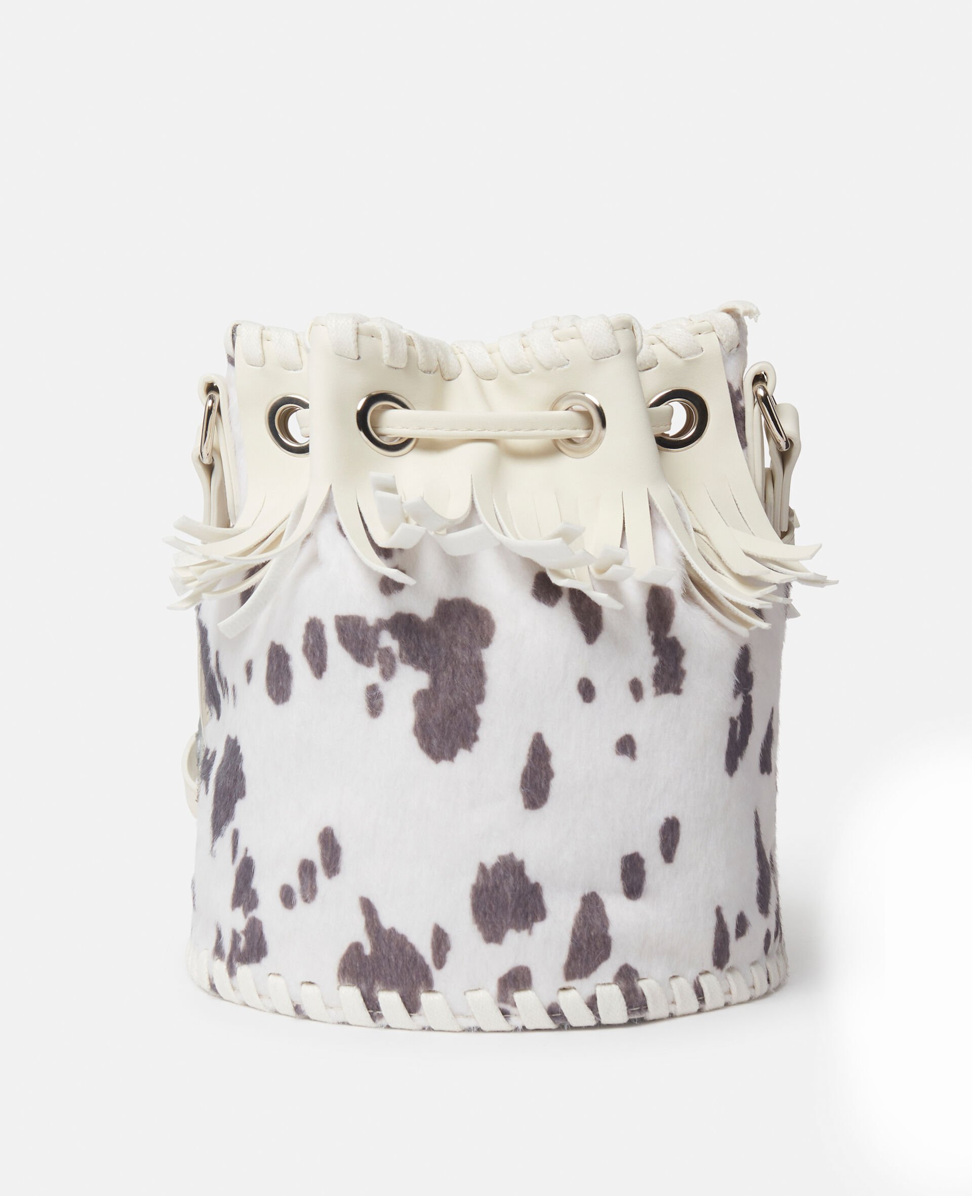 Cow Pattern Fringed Bucket Bag-White-large Cow Pattern Fringed Bucket Bag-White-large image number 2