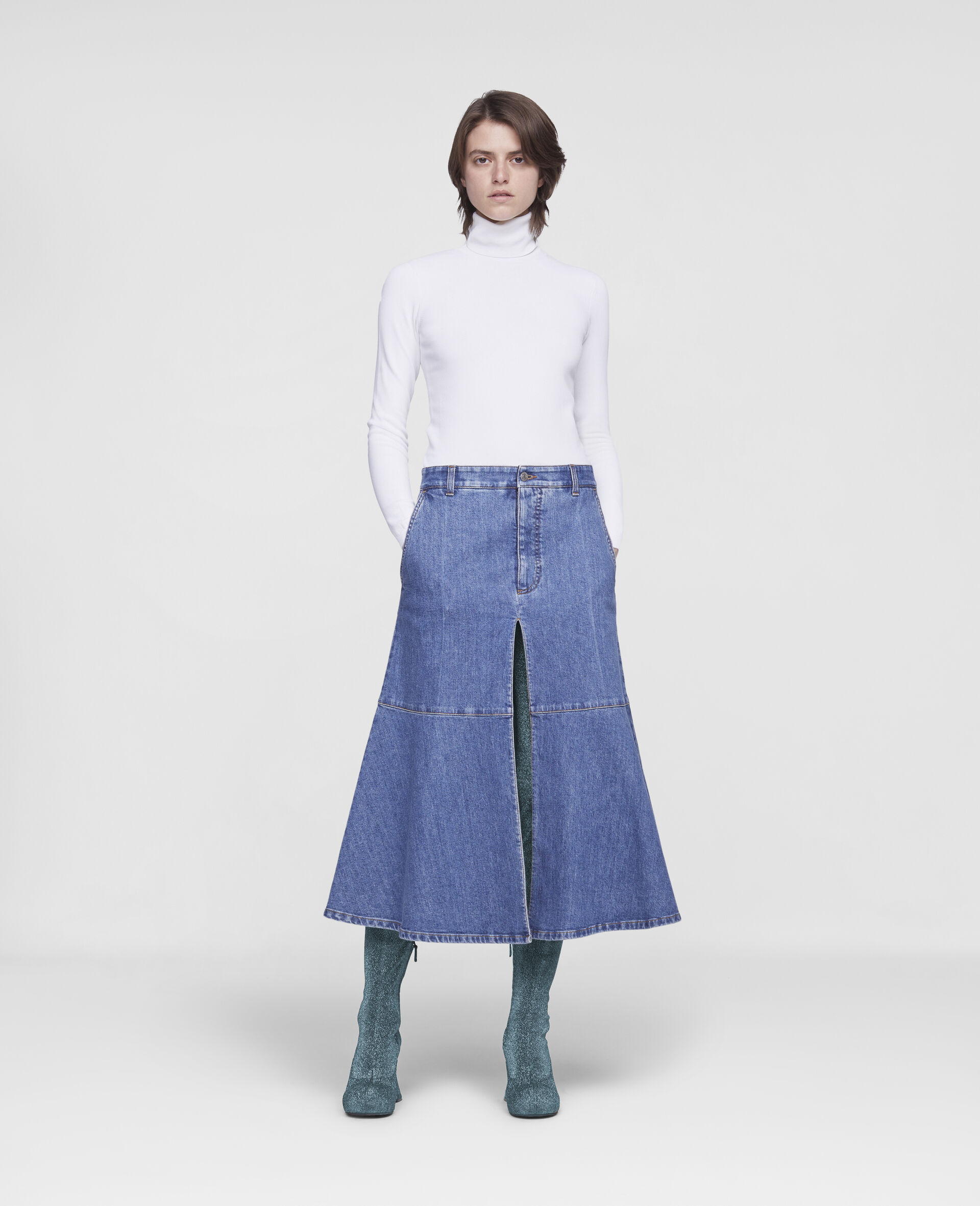 Flared Denim Skirt -Blue-large image number 1