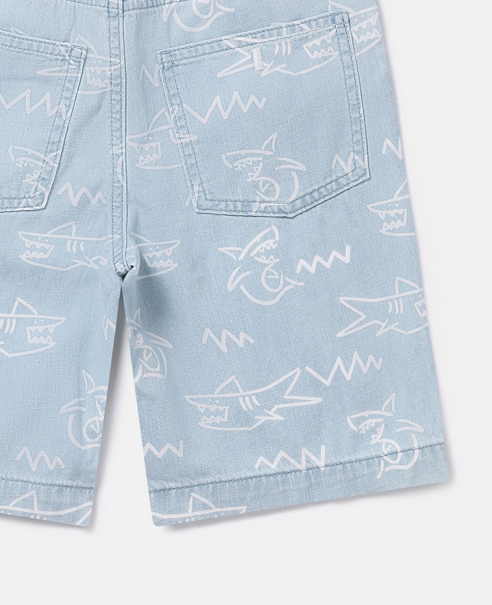 Shark Print Denim Shorts-Blu-large image number 1