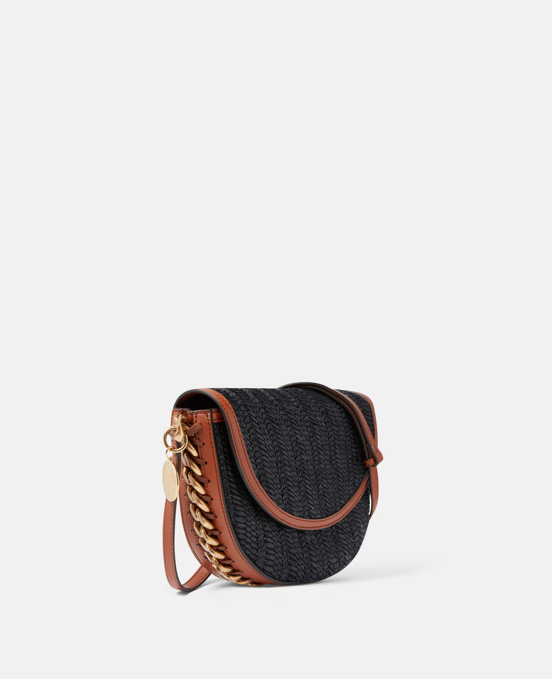 Frayme Woven Raffia Medium Flap Shoulder Bag-Black-model
