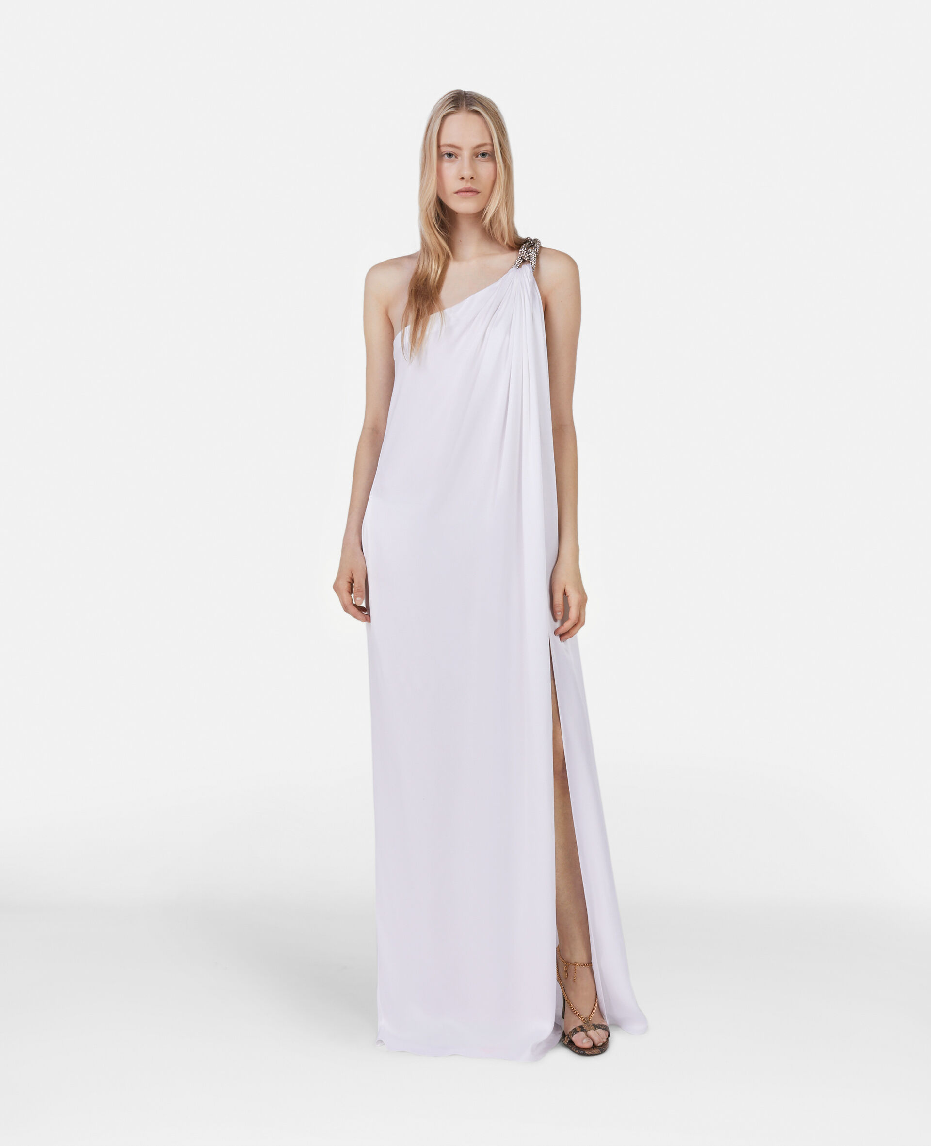 Kleid Falabella aus Satin mit Kristallkette-Weiß-model