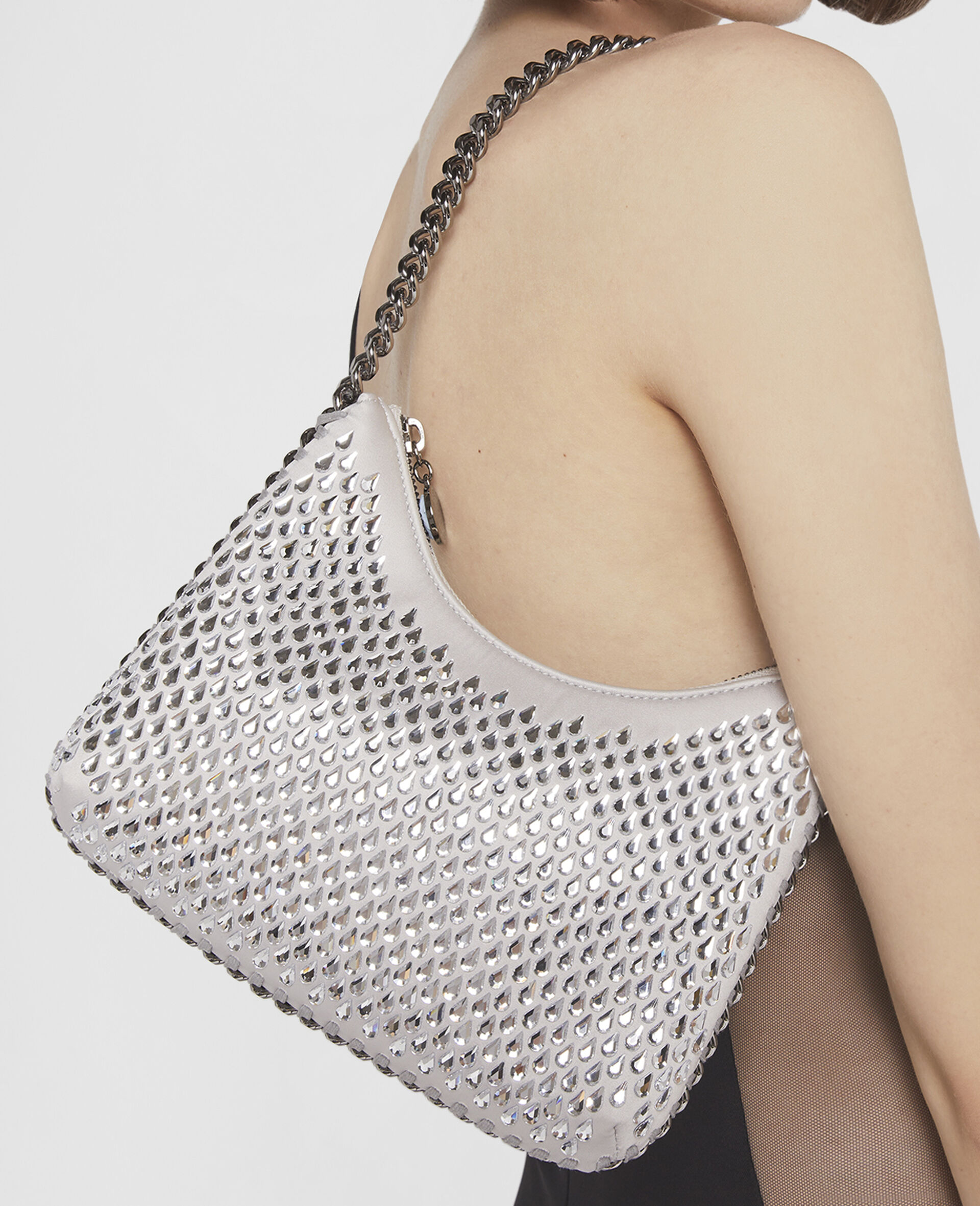 Falabella Crystal Mesh Mini Zipped Shoulder Bag-Grey-model