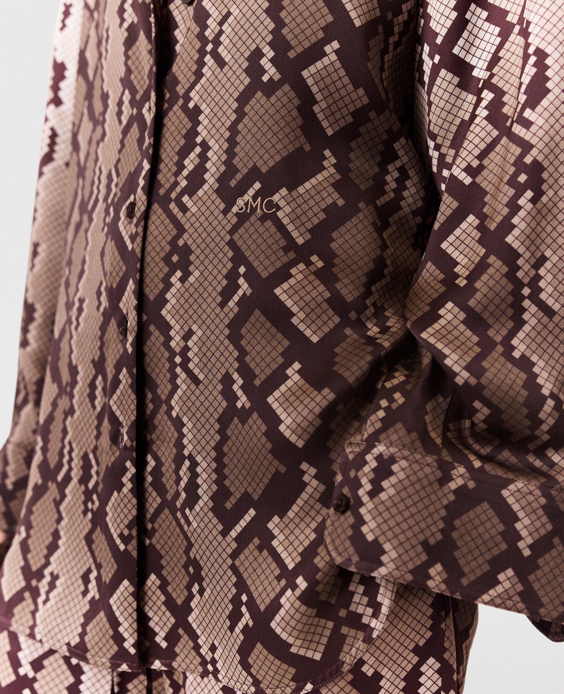 Snake Print Oversized Shirt-Brown-large image number 2