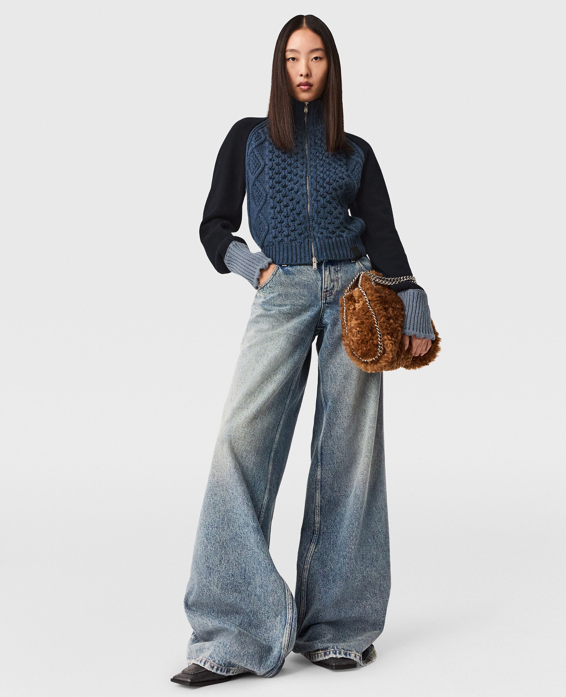 Hybrid Knit Bomber Jacket-Blue-large image number 5