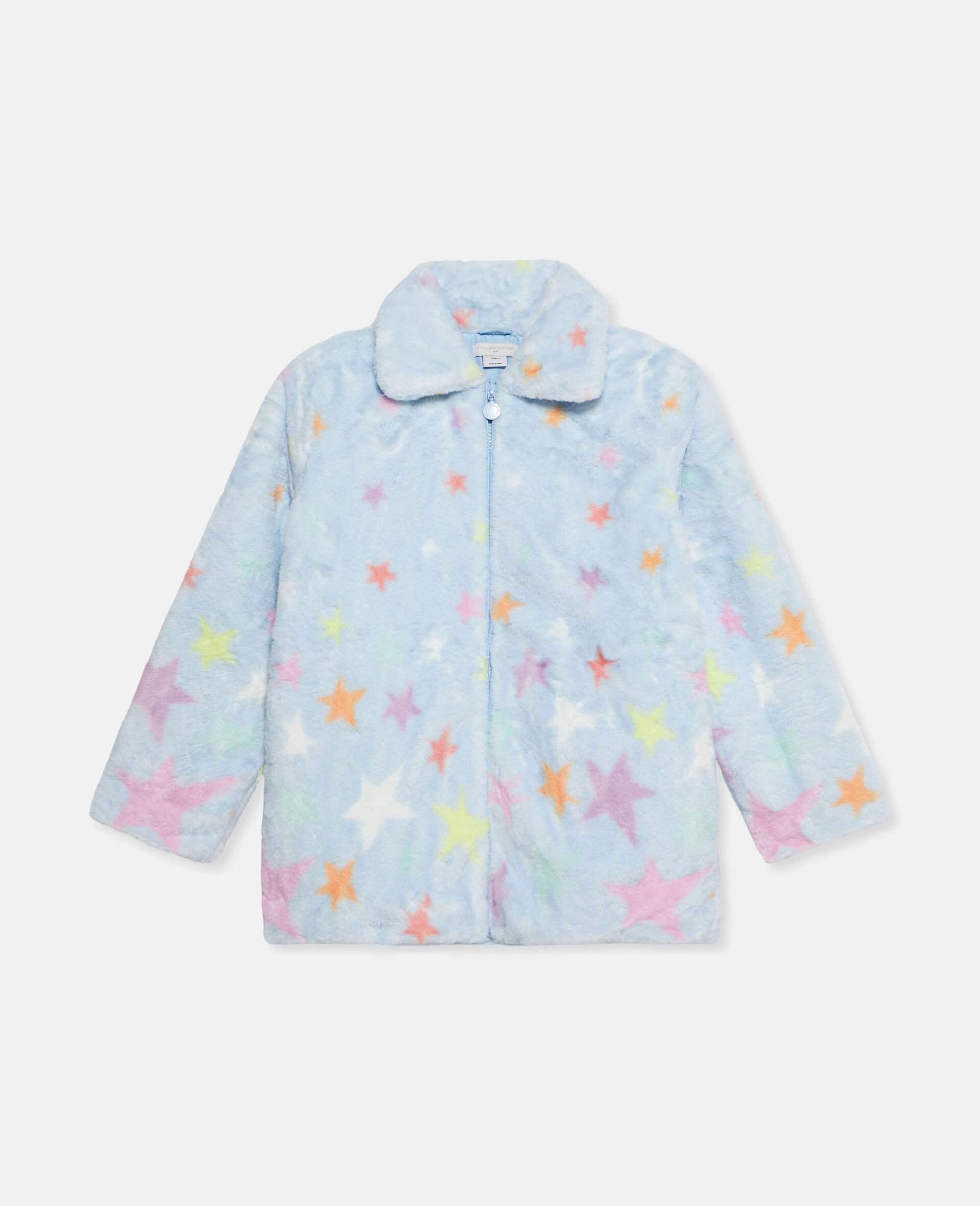 Star Print Fluffy Collared Jacket-Multicolour-large Star Print Fluffy Collared Jacket-Multicolour-large image number 0