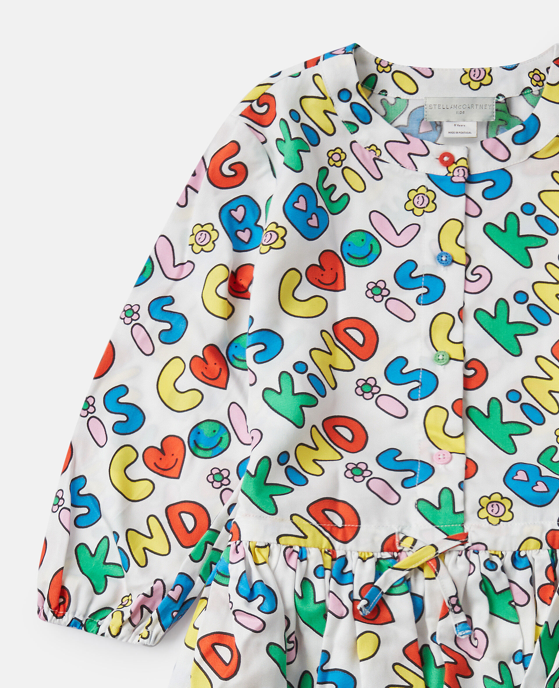 Langärmeliges Kleid mit Earth Friends Text-Print-Weiß-medium