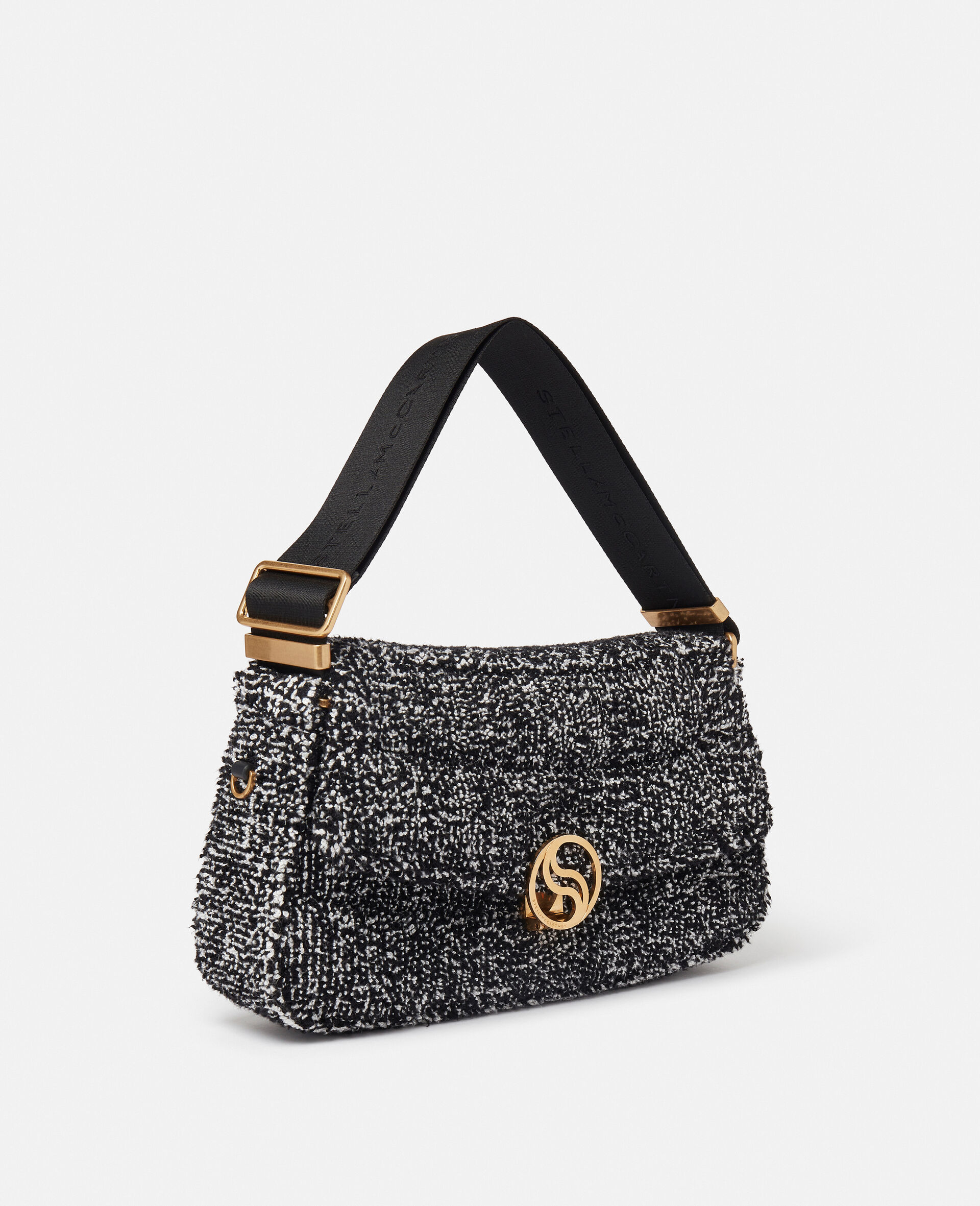 S-Wave Padded Tweed Shoulder Bag-Black-large S-Wave Padded Tweed Shoulder Bag-Black-large image number 2