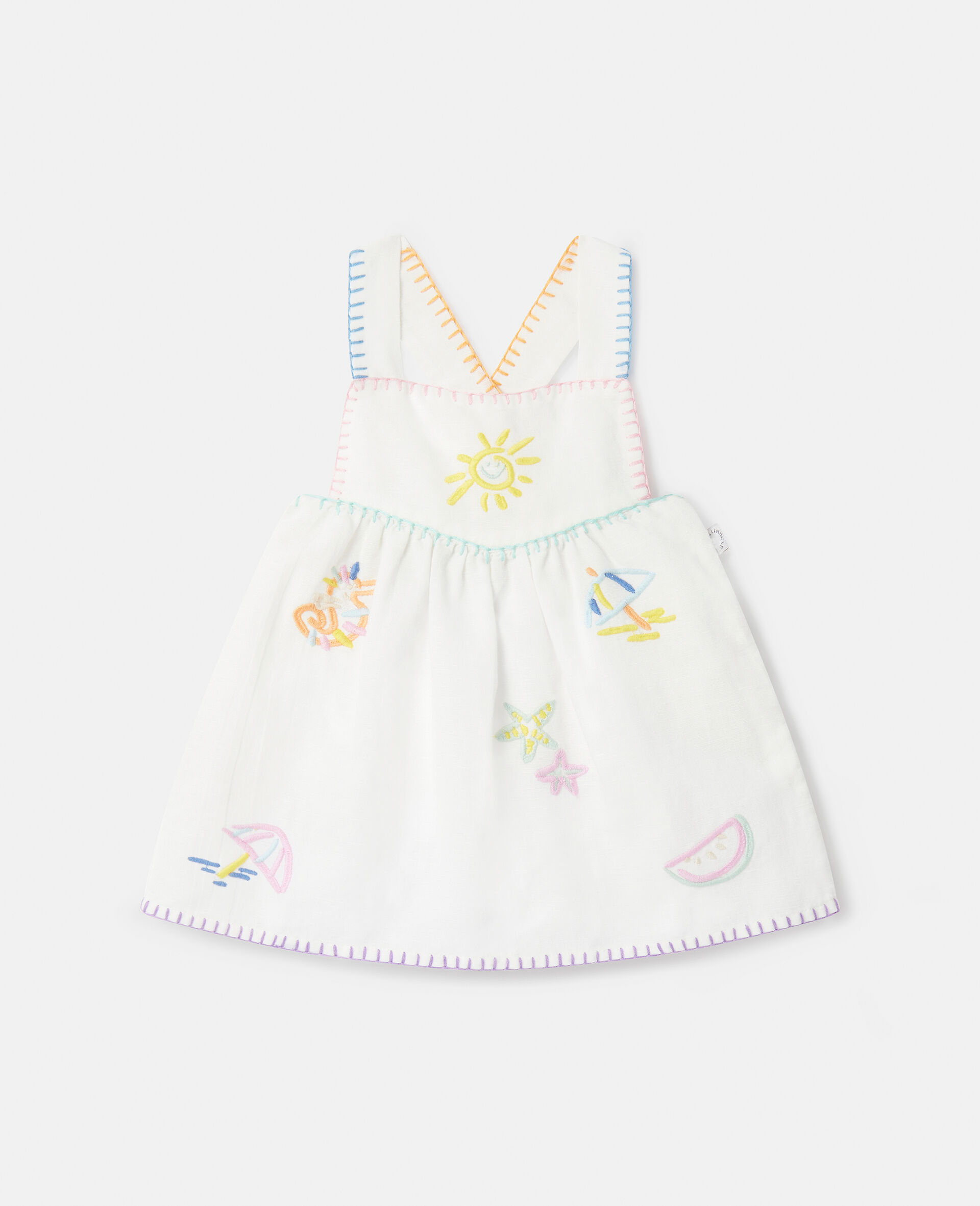 Summer Doodles Embroidery Pinafore Dress-Cream-large image number 0