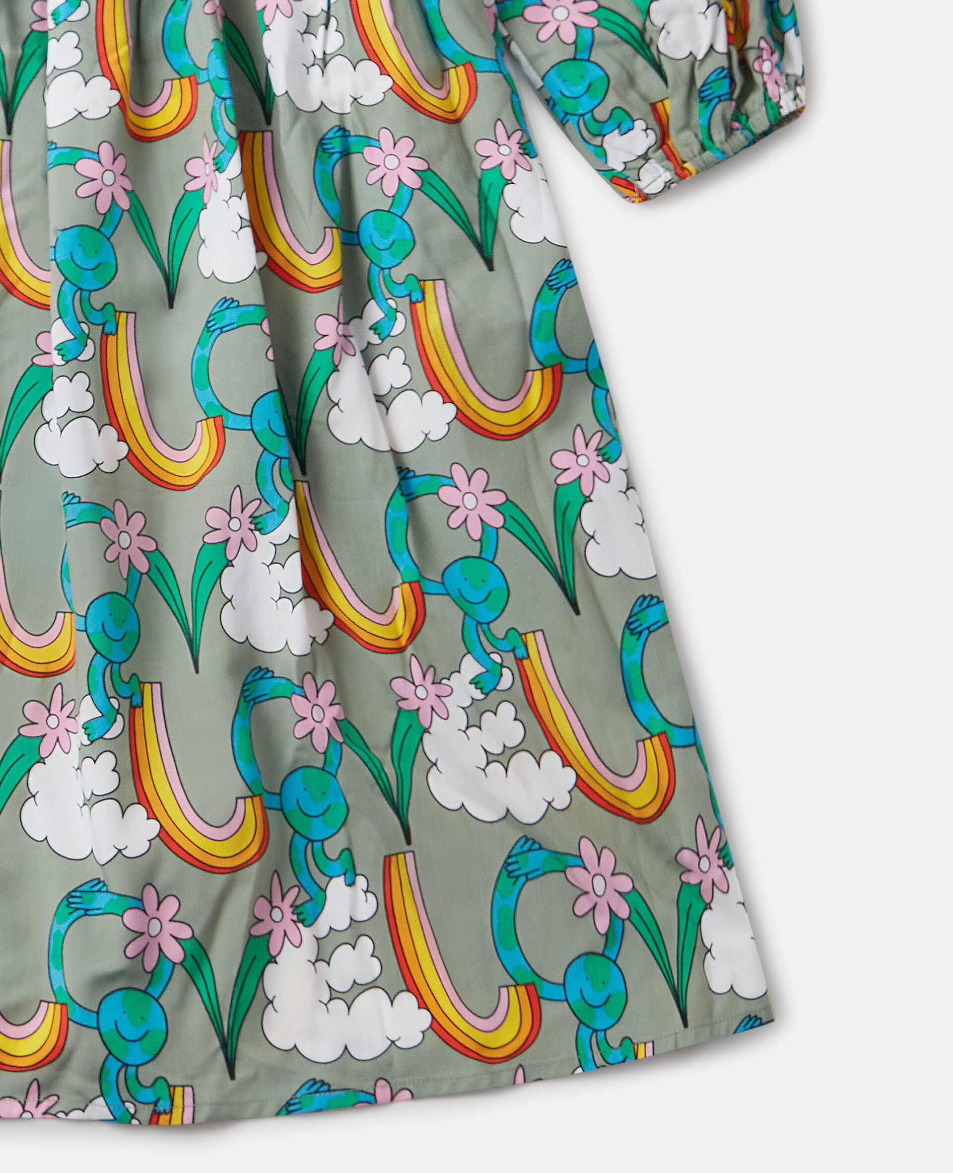 Earth Friends Print Long-Sleeve  Dress-Green-large image number 3