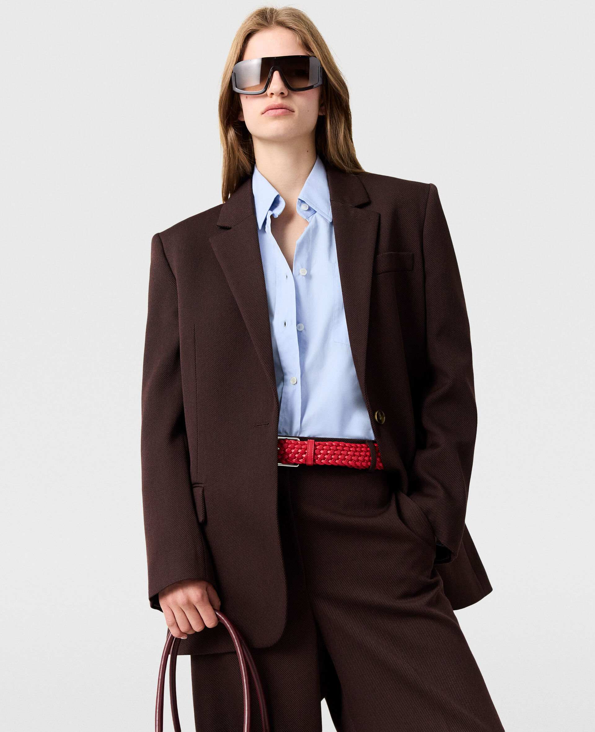 Single-Breasted Peak-Lapel Blazer-Brown-model