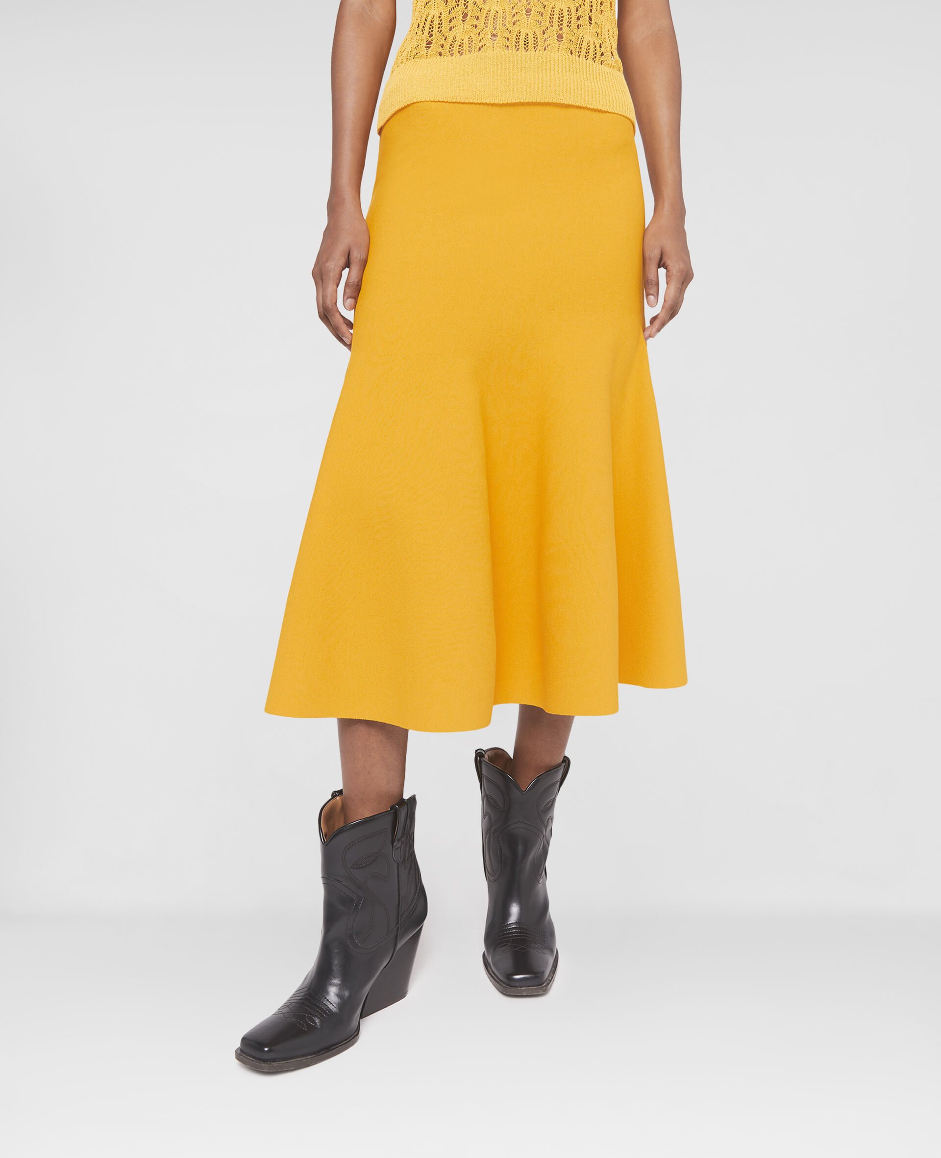 Compact Knit Midi Skirt-Yellow-large image number 3