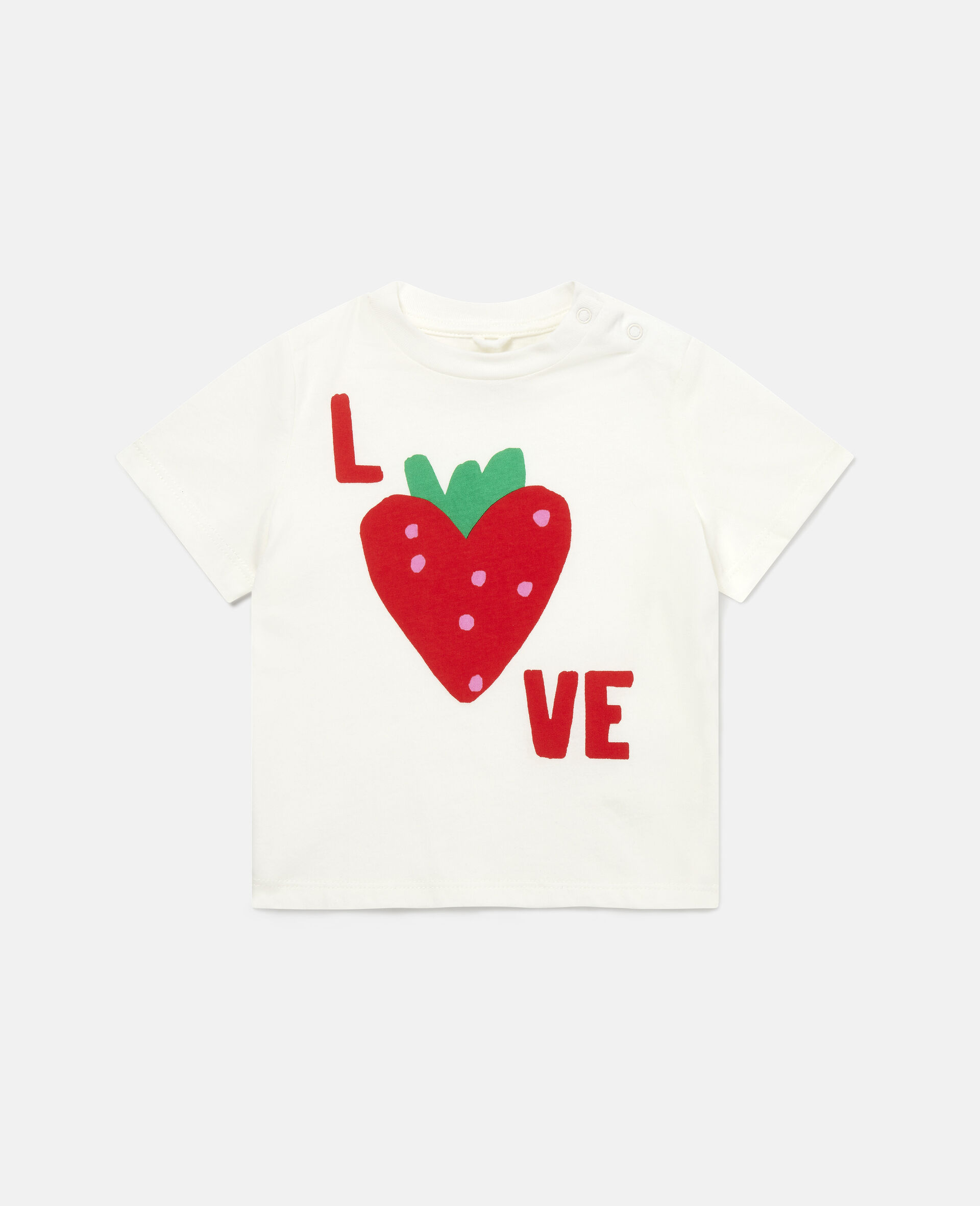 Strawberry Love Print Cotton T-Shirt-White-large image number 0