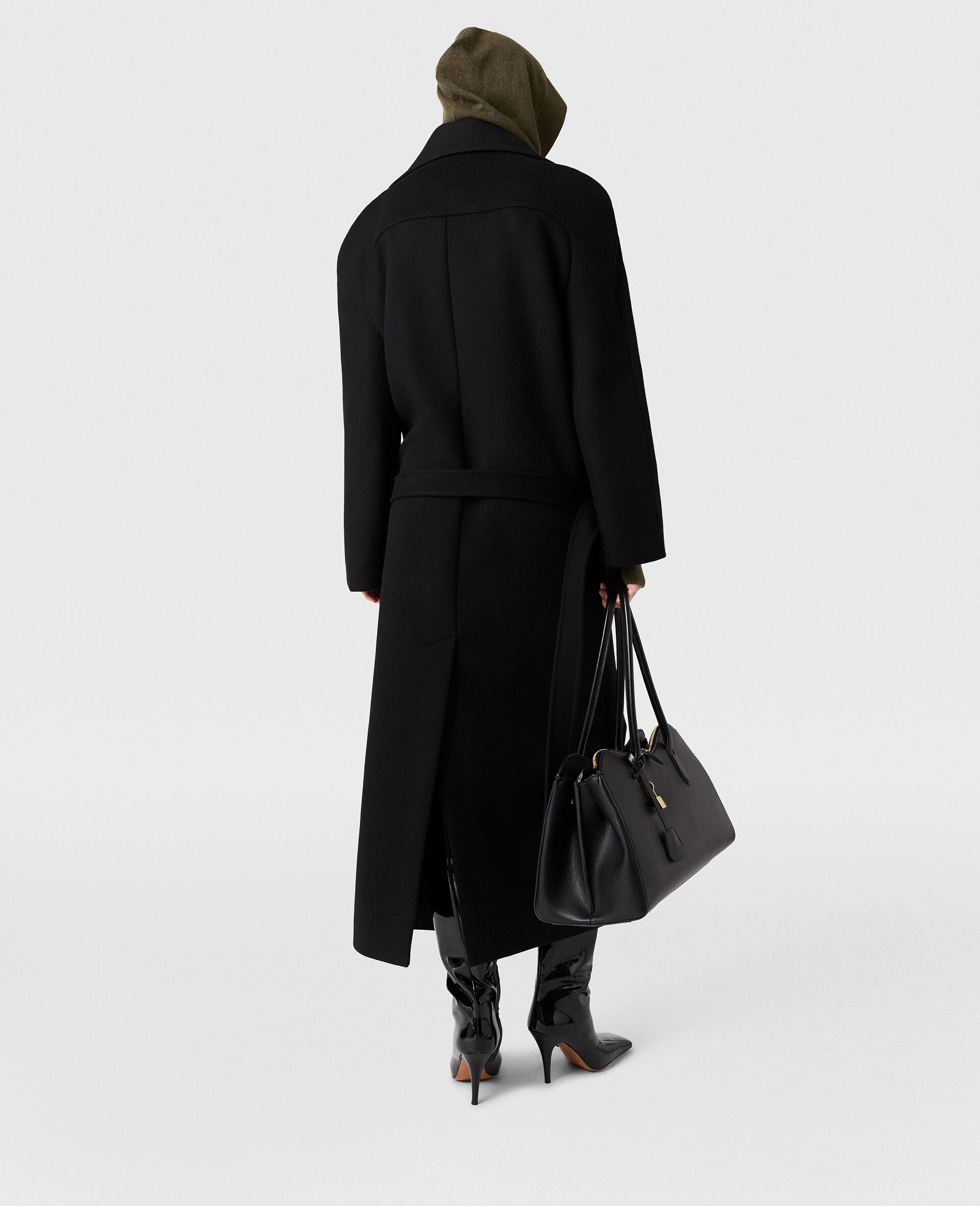 Belted Tonal Buckle Trenchcoat-Black-large image number 3