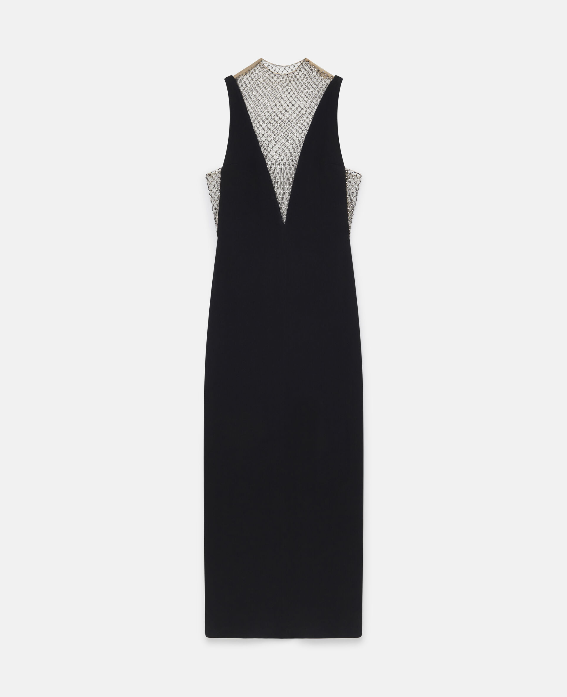 Crystal Mesh Deep V Midi Dress-Black-medium