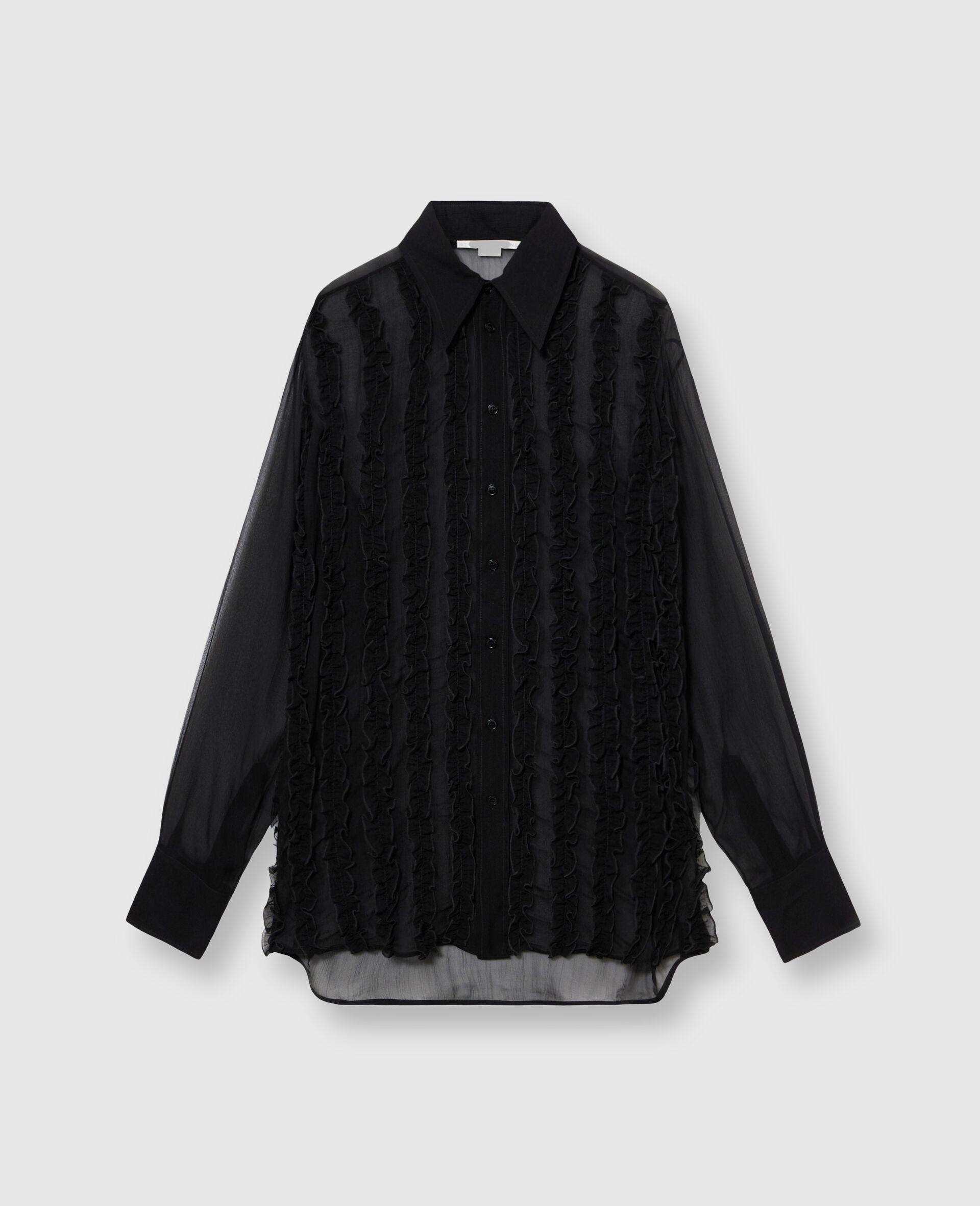 Sheer Ruffled Chiffon Shirt-Black-large image number 0