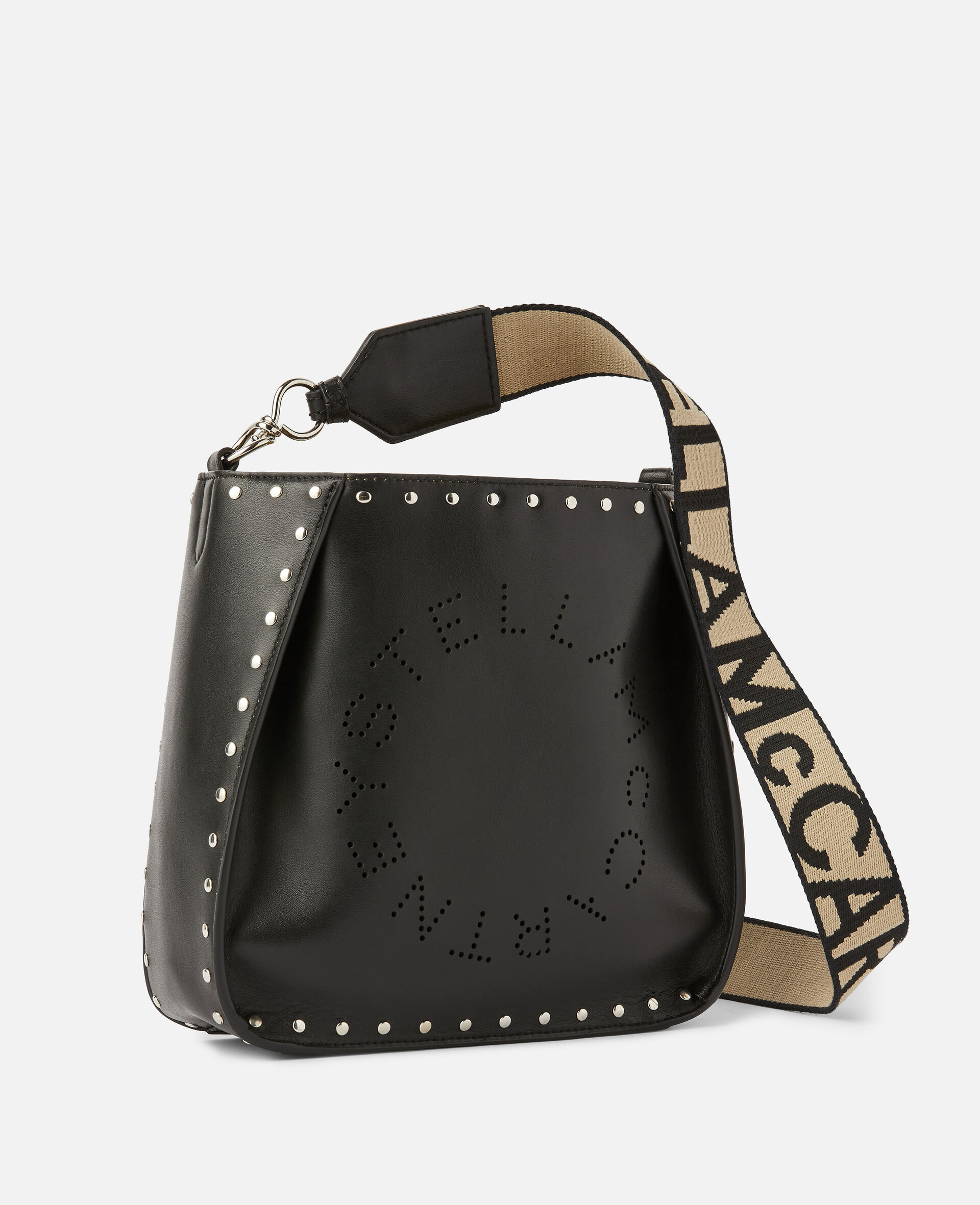 Women Black Stella Logo Studded Shoulder Bag | Stella McCartney TR