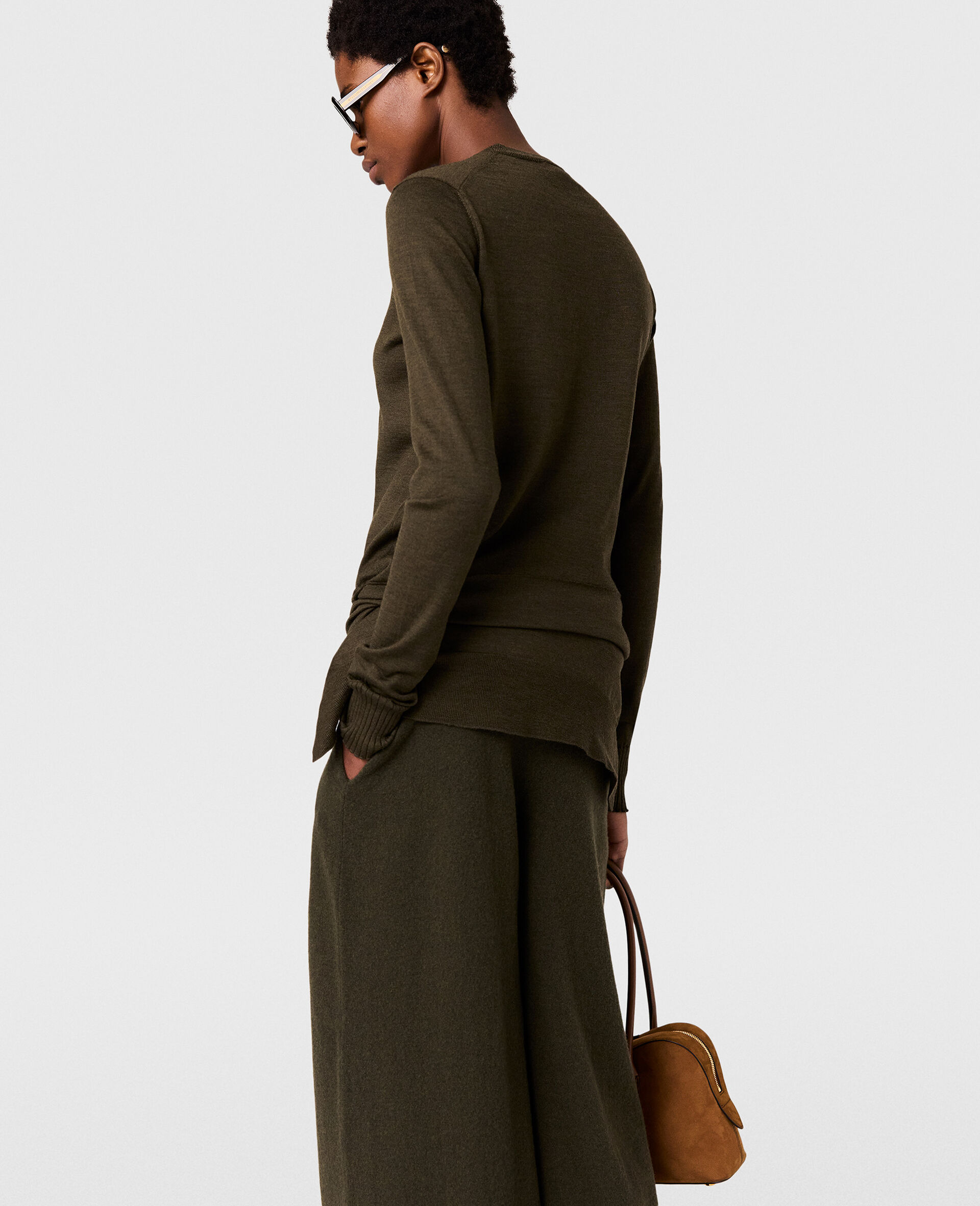 Tie-Front Crewneck Jumper-Green-large image number 3