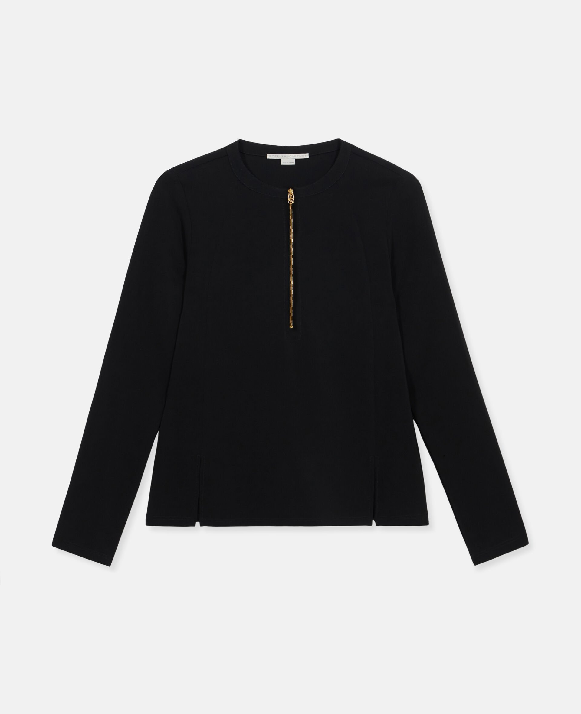 Arlesa Double Split Hem Zip Blouse-Black-medium