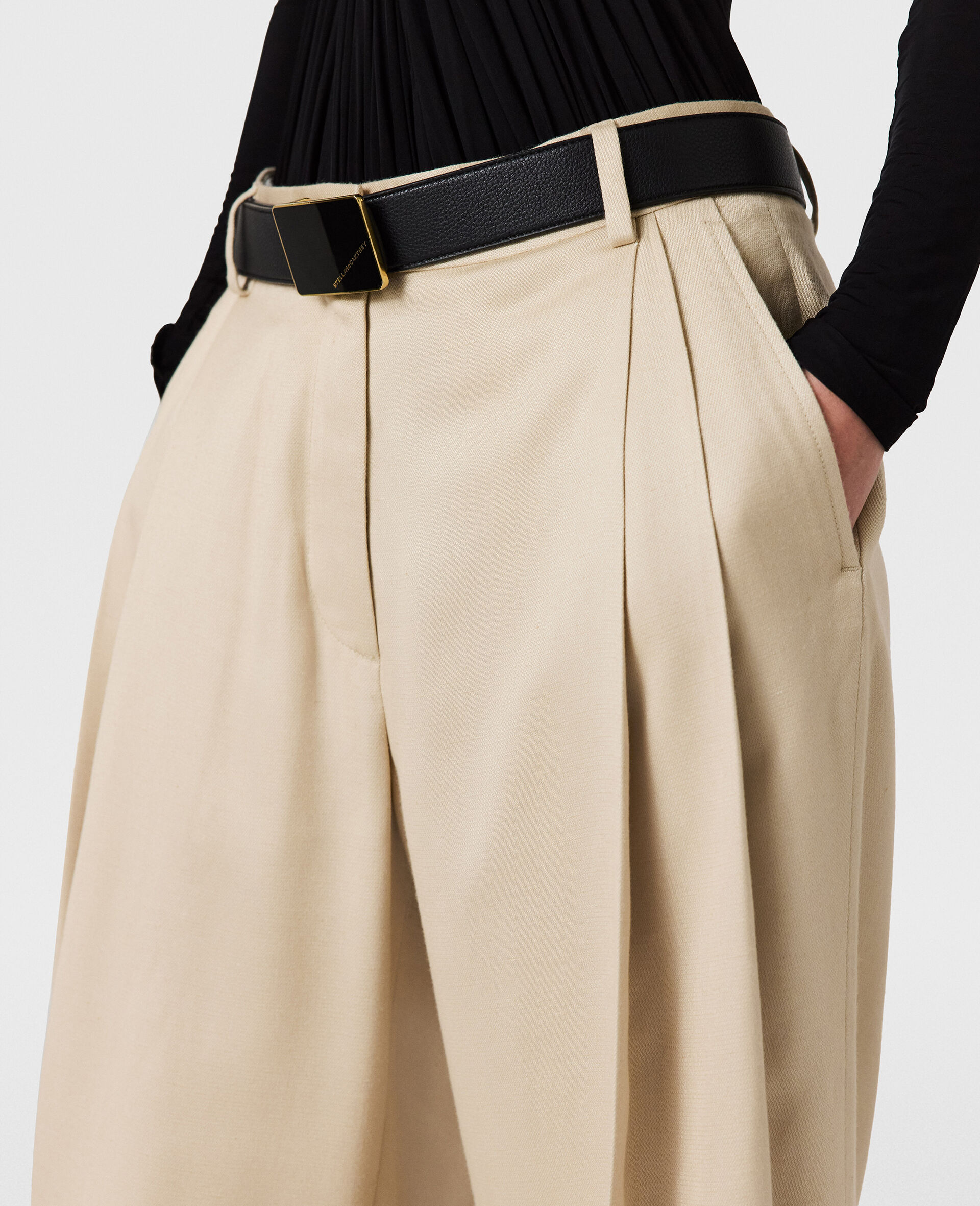 Textured Lightweight Straight Trousers-Cream-large image number 3