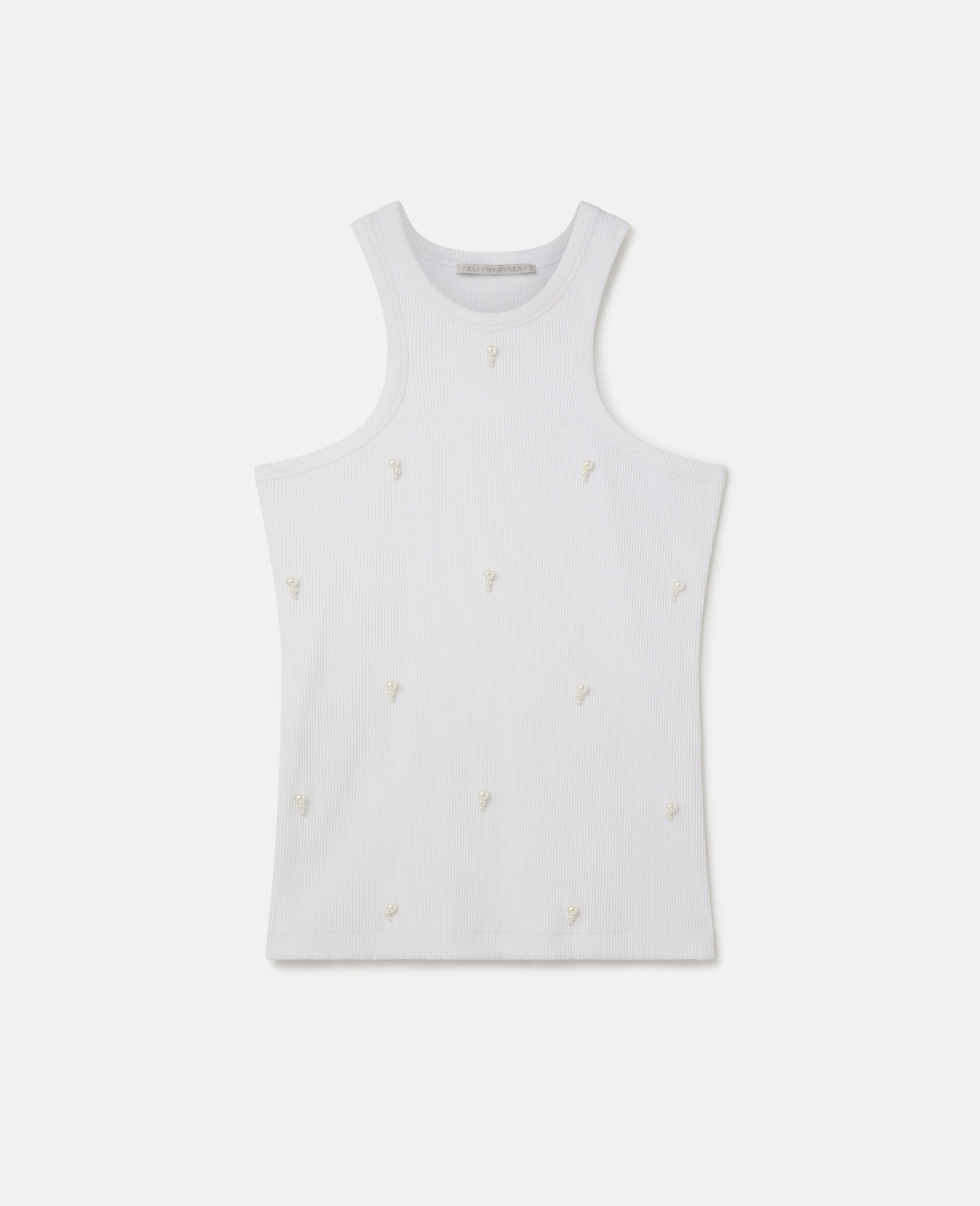 Pearl Embroidery Racerfront Tank Top-White-large image number 0