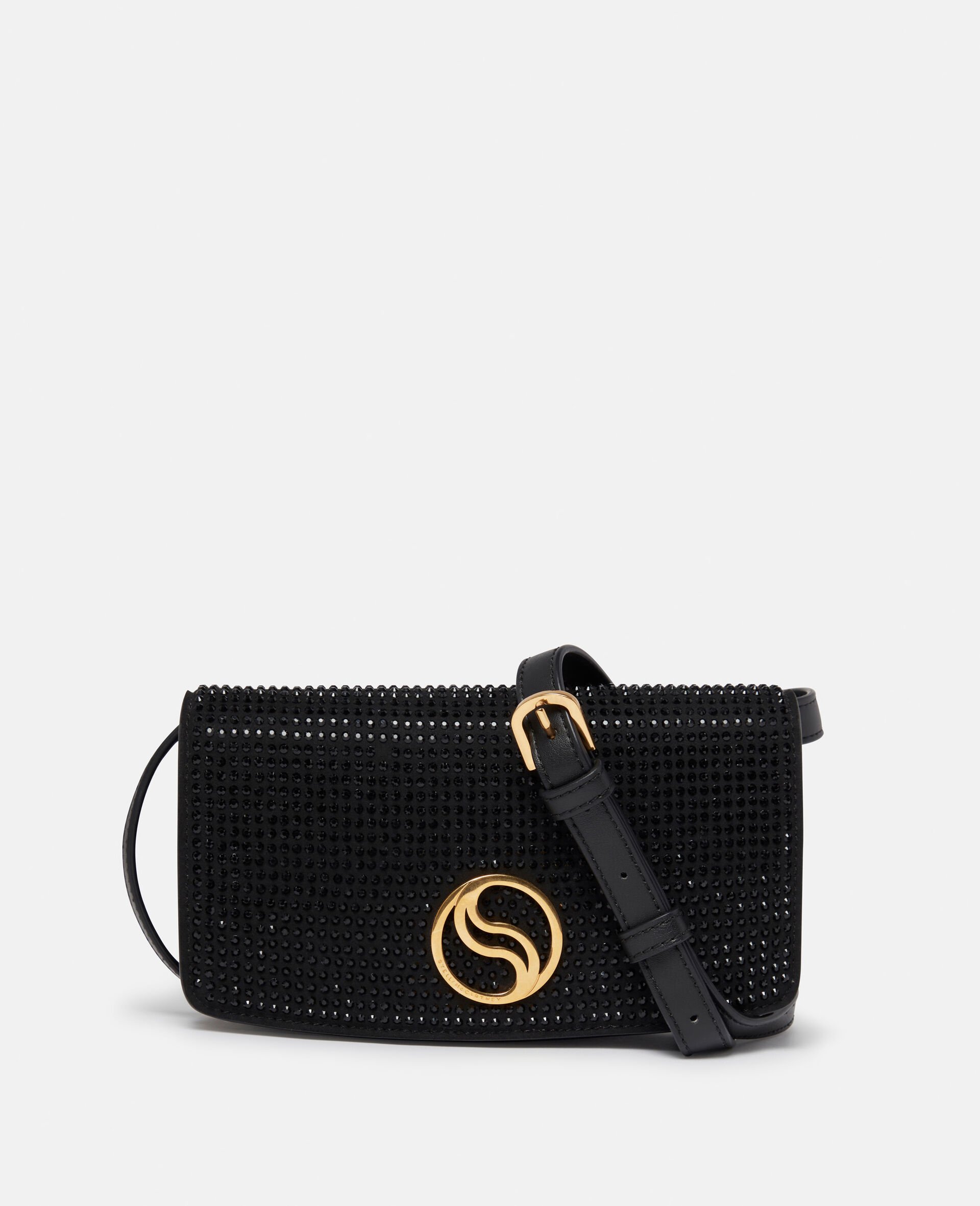 S Wave Brieftasche mit Hotfix Kristallen und Gurt-Schwarz-large image number 0