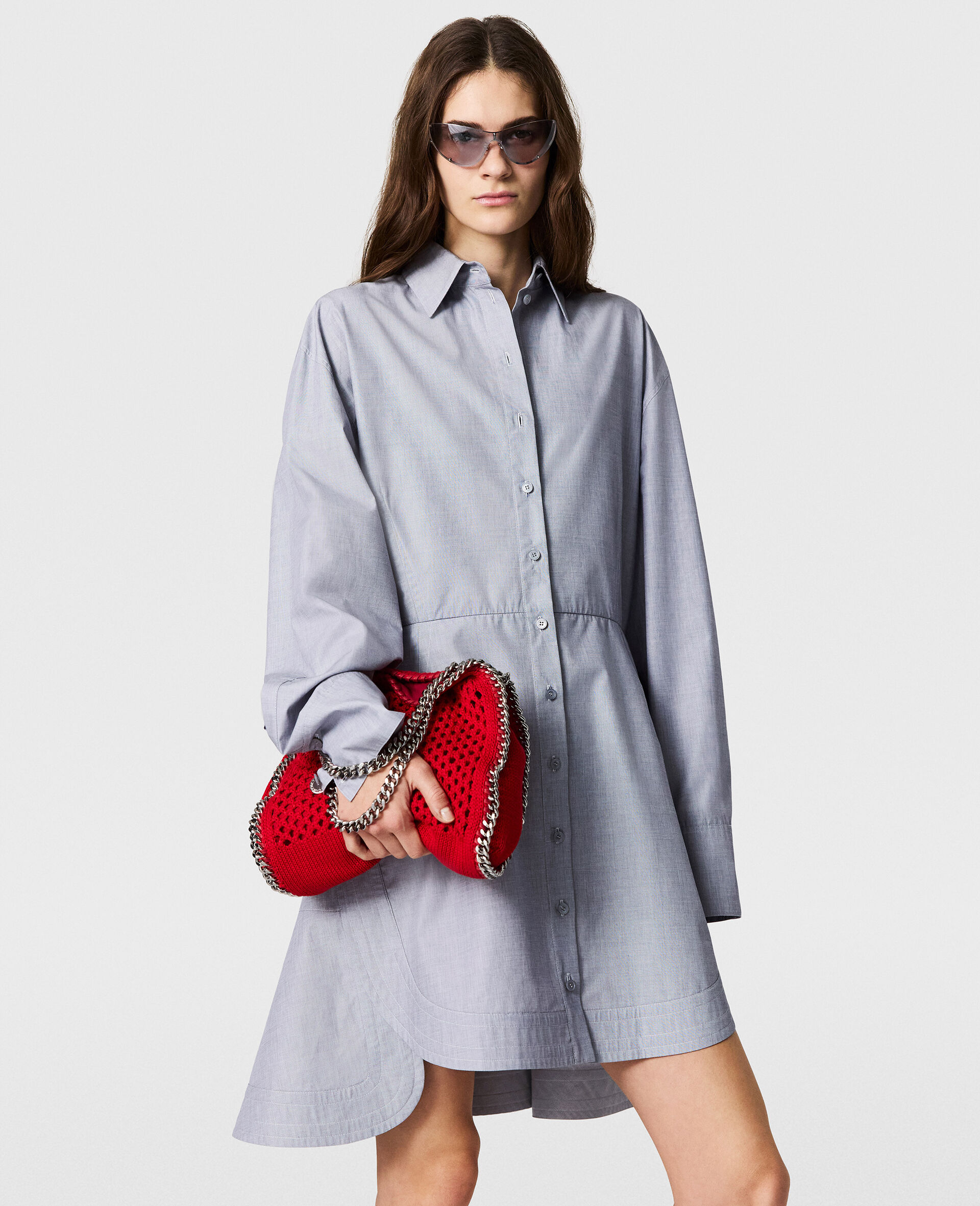 Fitted Chambray Shirt Dress-Blue-medium
