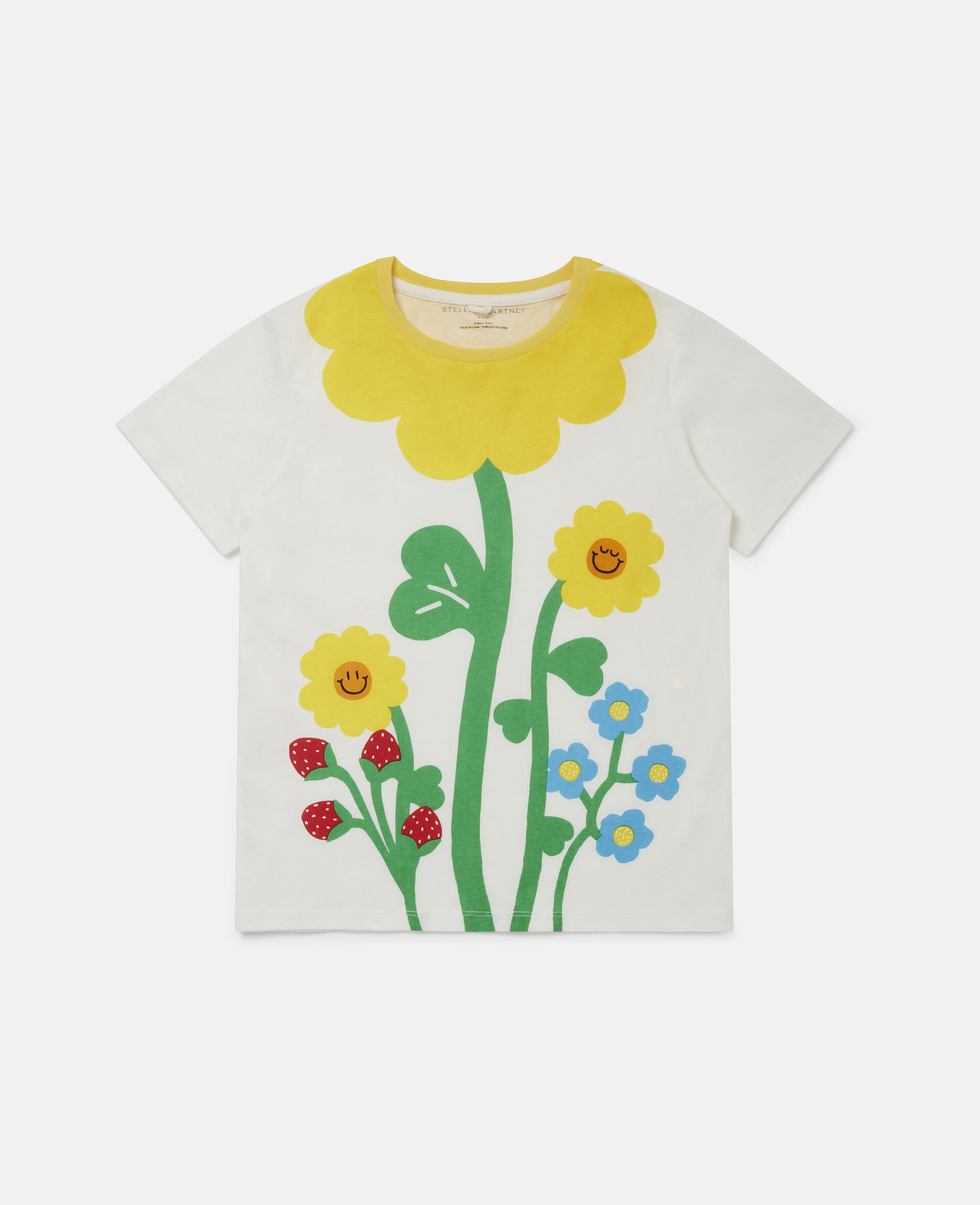 Flower Print Cotton T-shirt-White-large