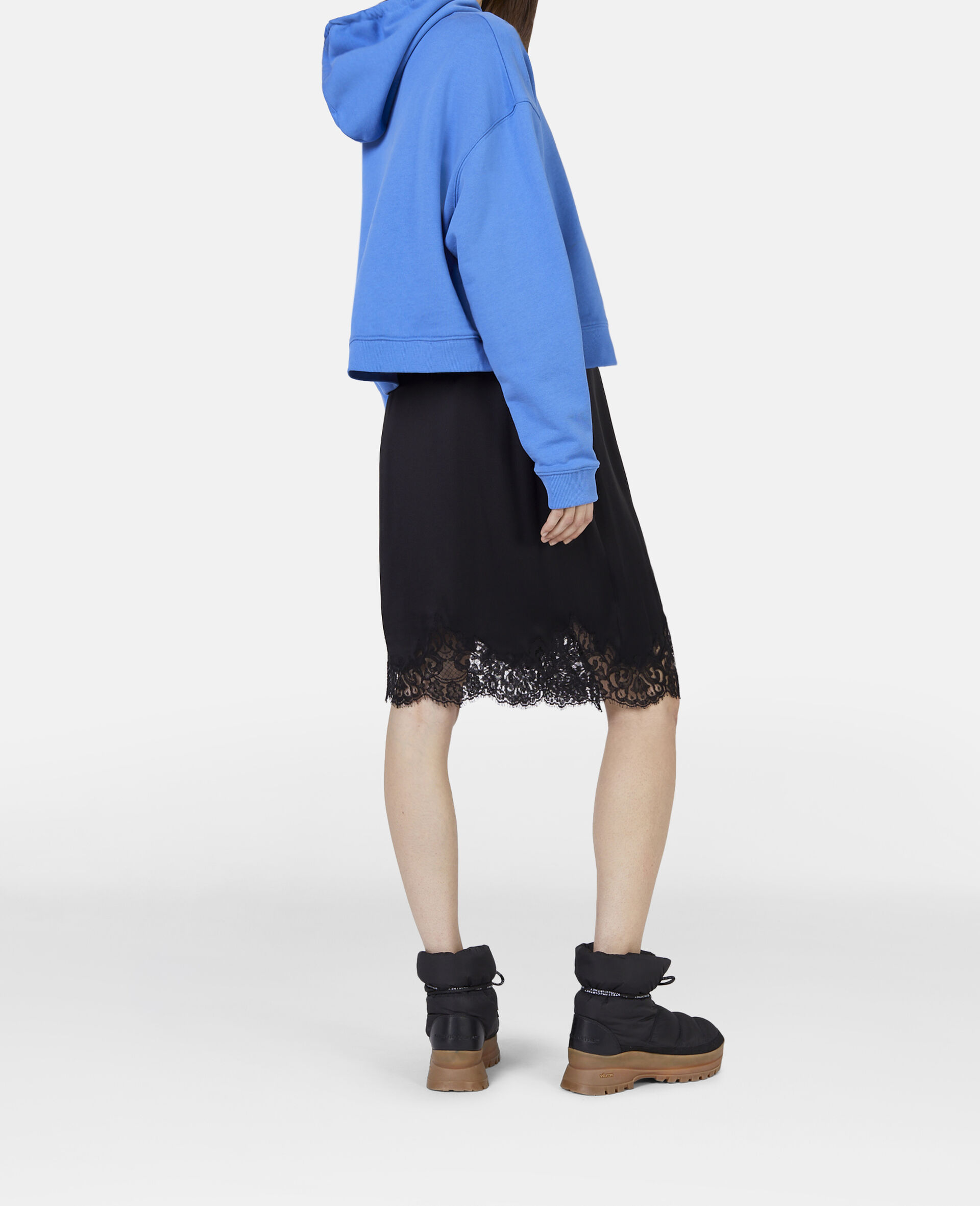 蕾丝缎面中长半身裙-黑色-large image number 2