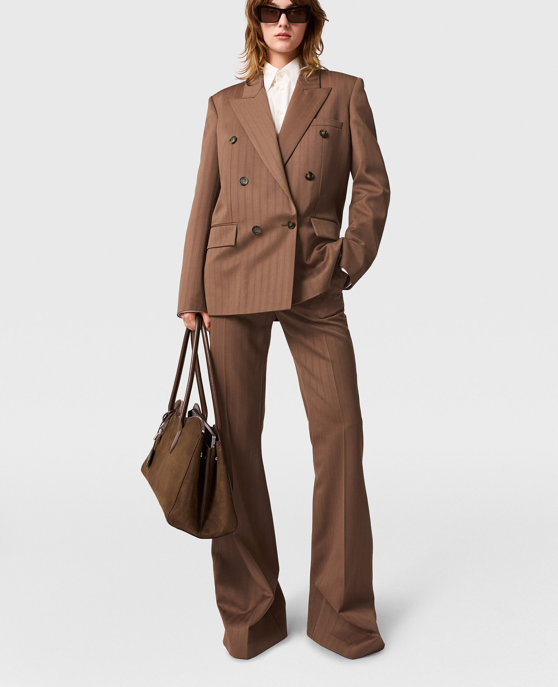 Blazer crois&eacute; oversize ray&eacute;-Marron-large image number 6