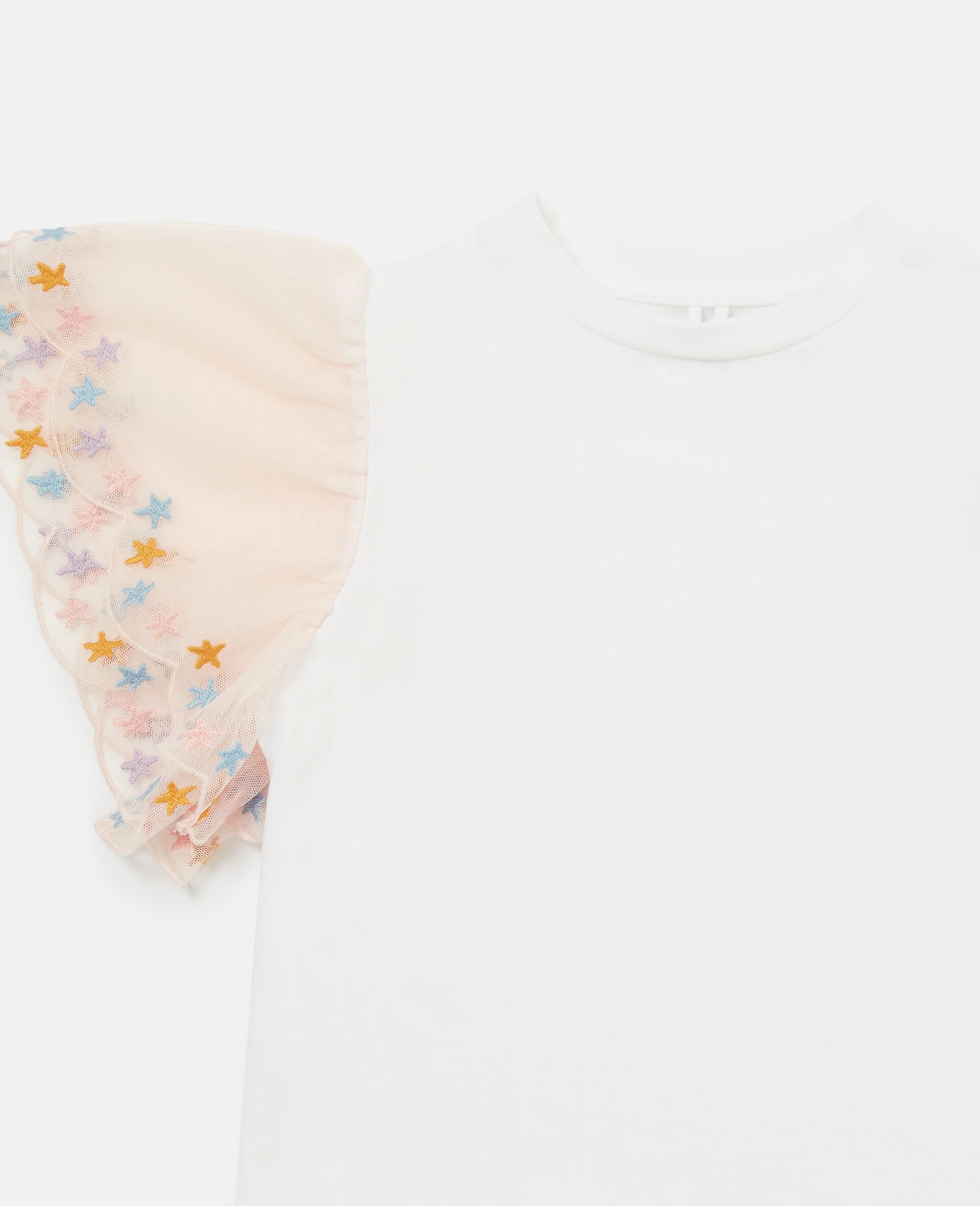 Scallop Trim Sleeve T-Shirt-White-medium