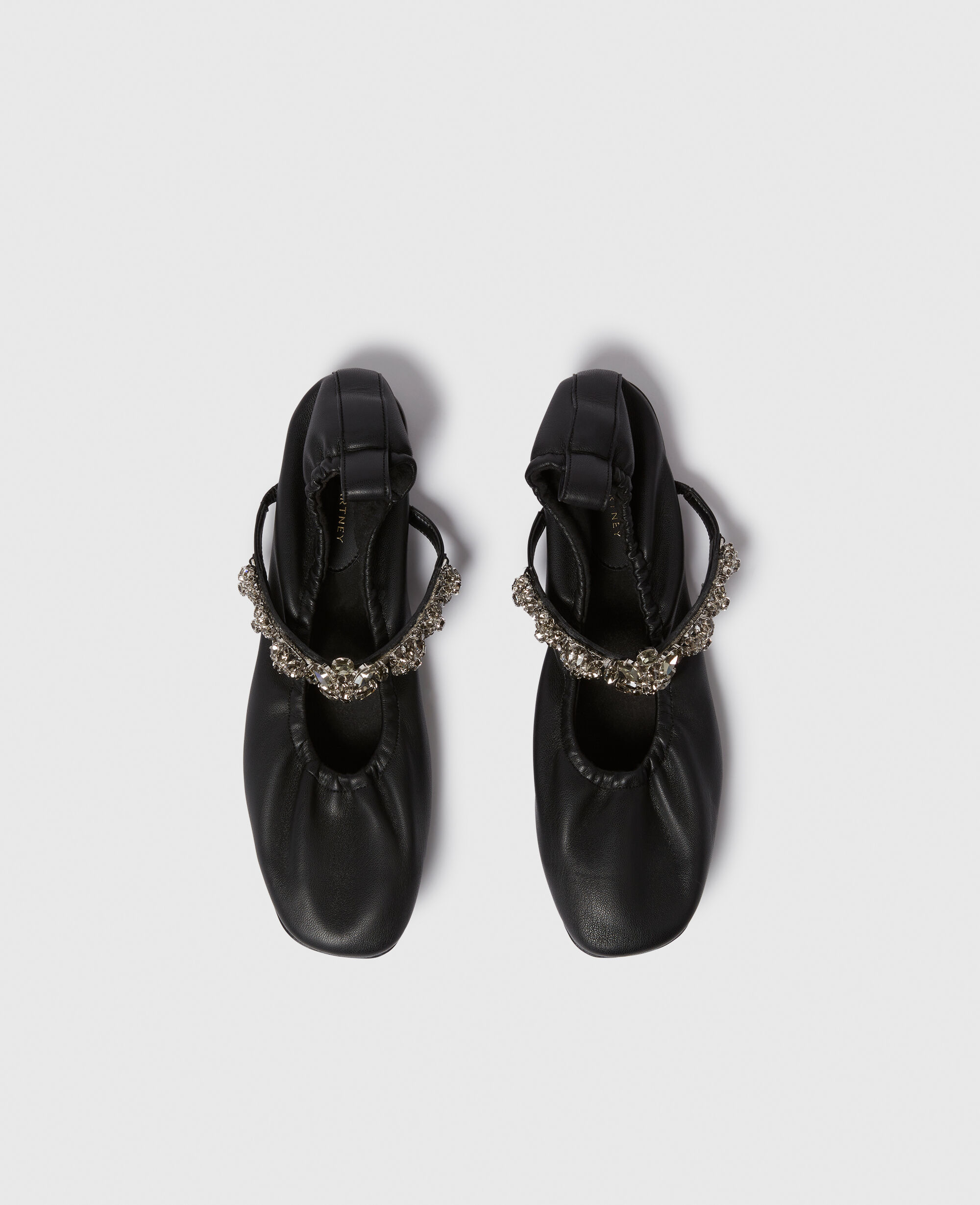 関税込☆Stella McCartney☆エルサ メタリックバレエフラット567 Women ブラック エルザ クリスタル フラワー バレエ フラット