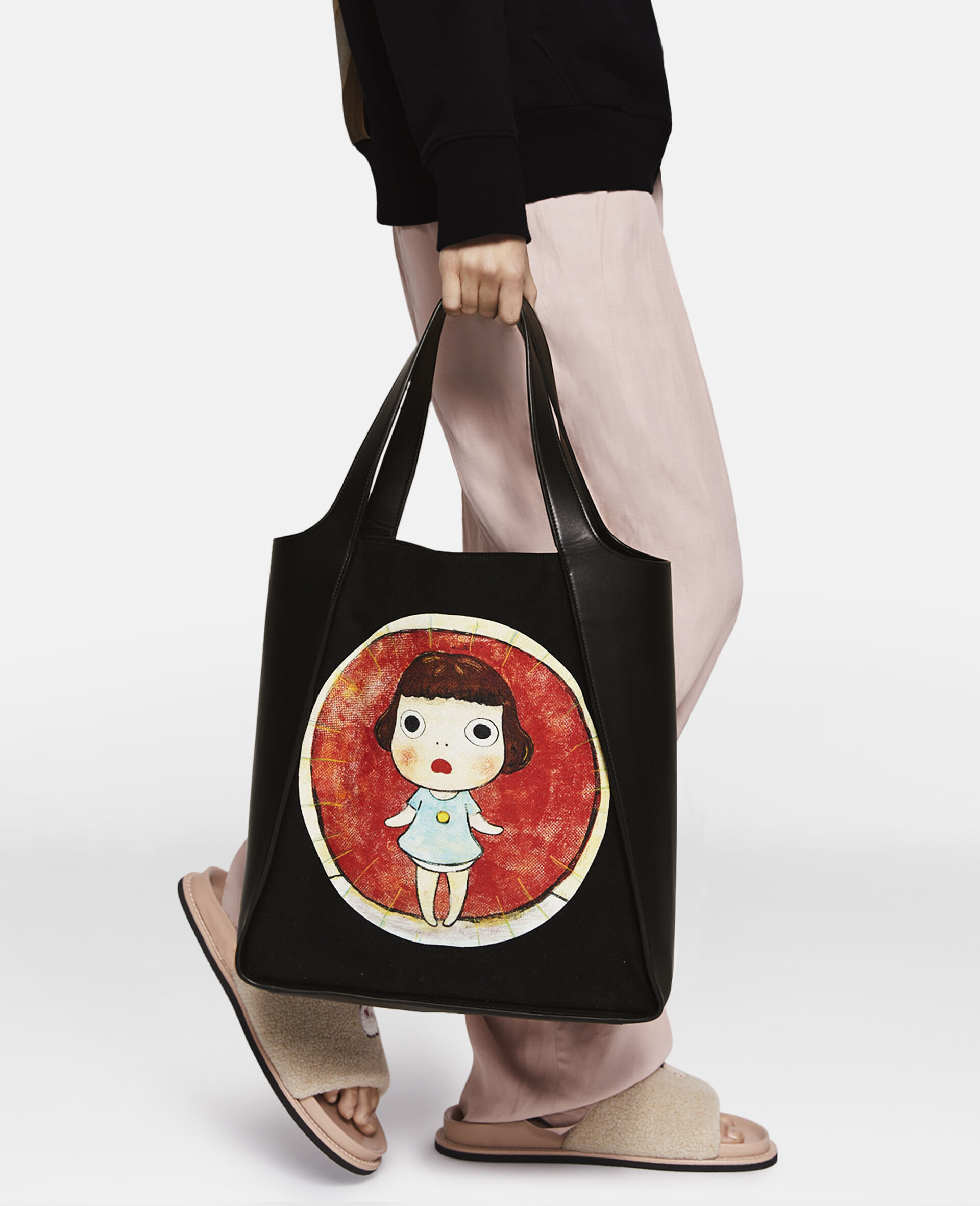 Lonesome Puppy Print Cotton Canvas Tote Bag-Black-large image number 1