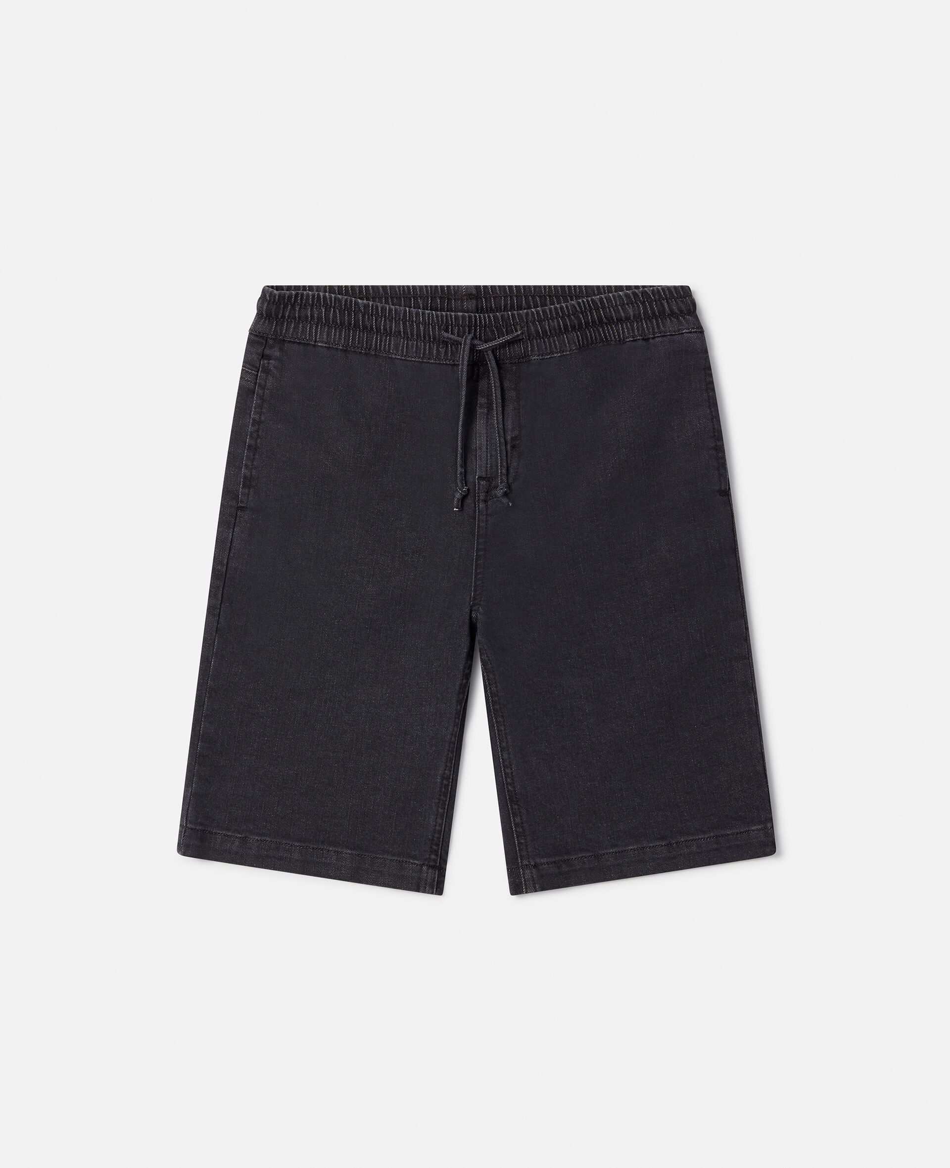 Drawstring Denim Shorts-Black-large image number 0