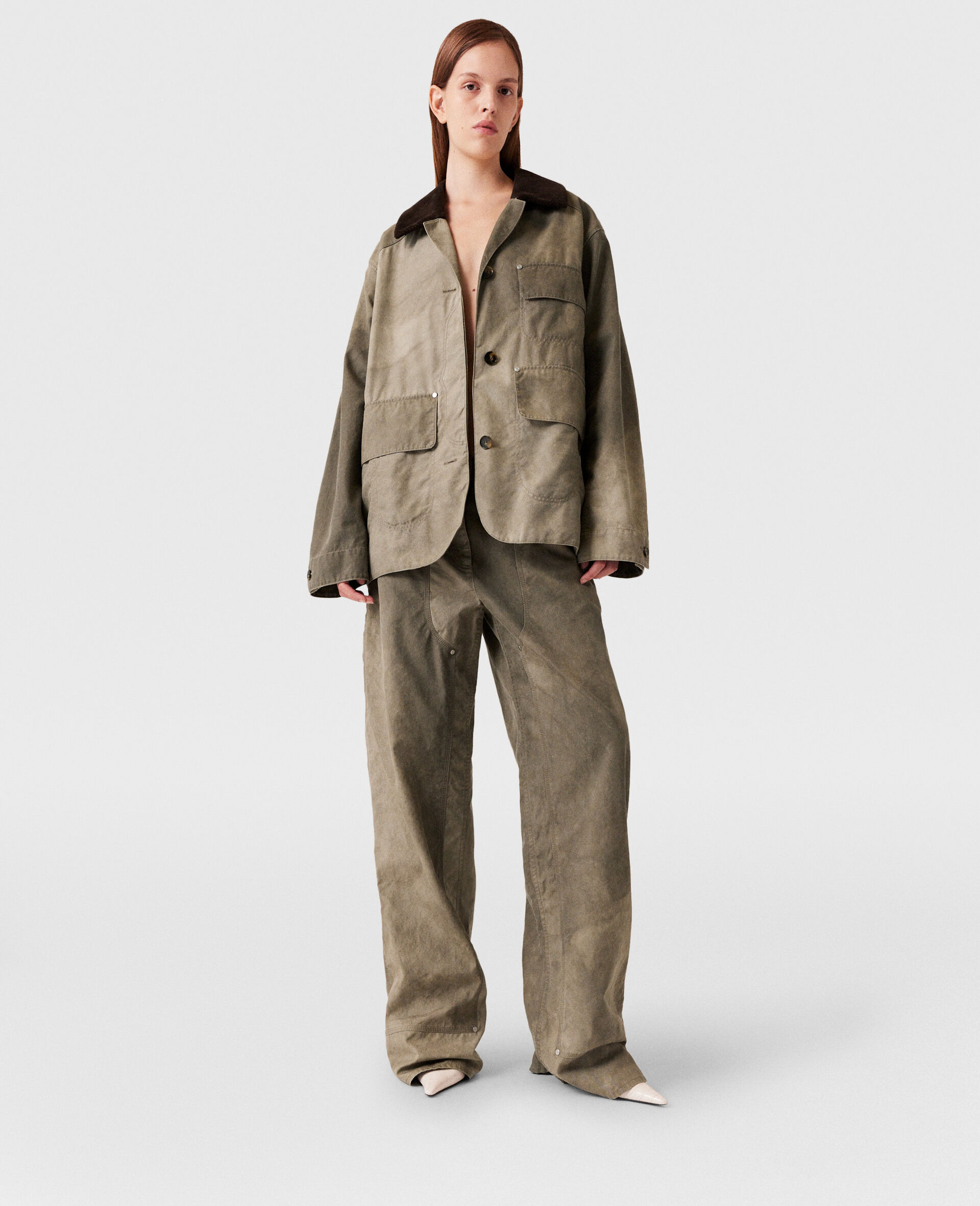 Corduroy Collar Aged Jacket-Beige-large image number 5