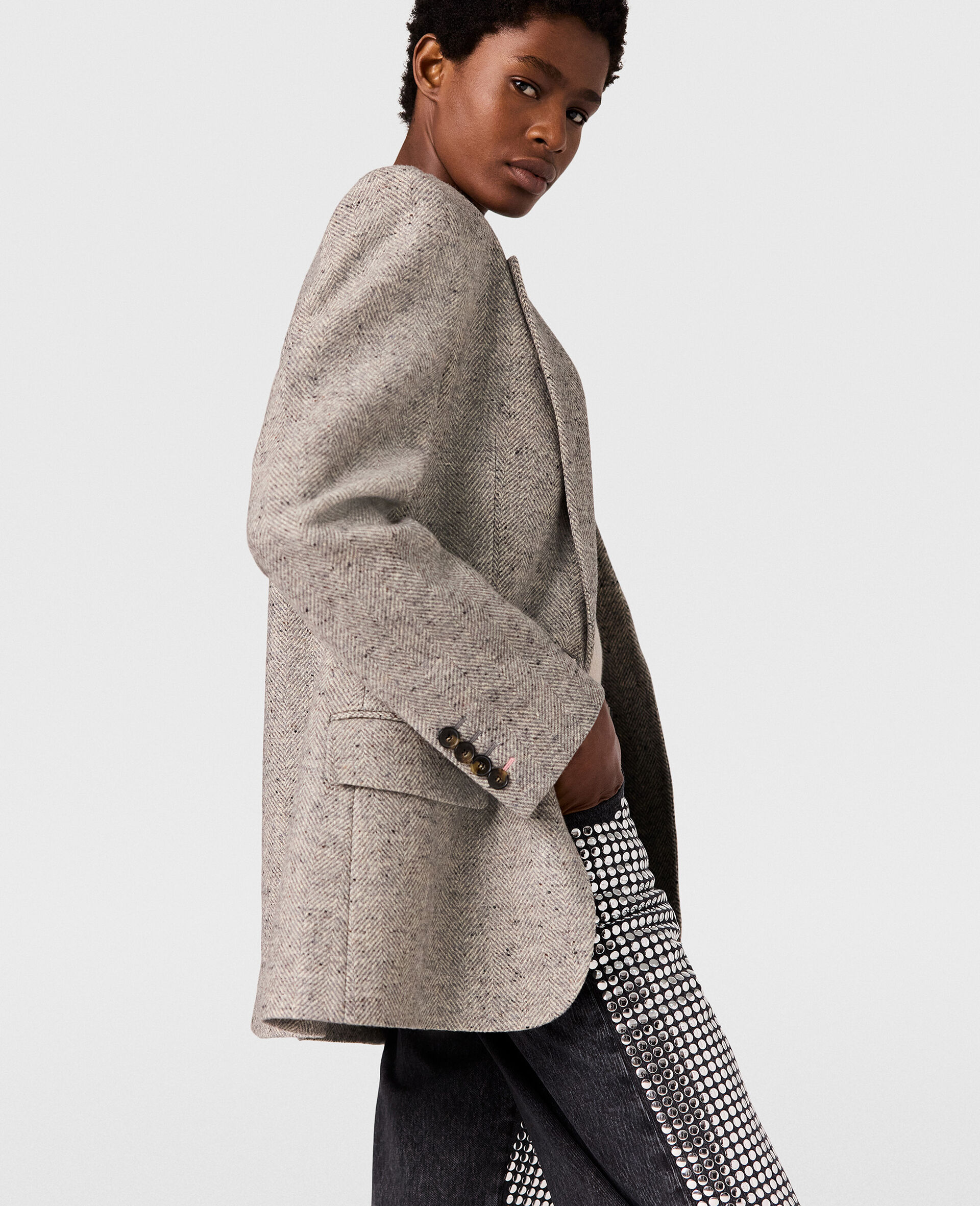 Blazer a chevrons a boutonnage simple-Gris-large image number 2