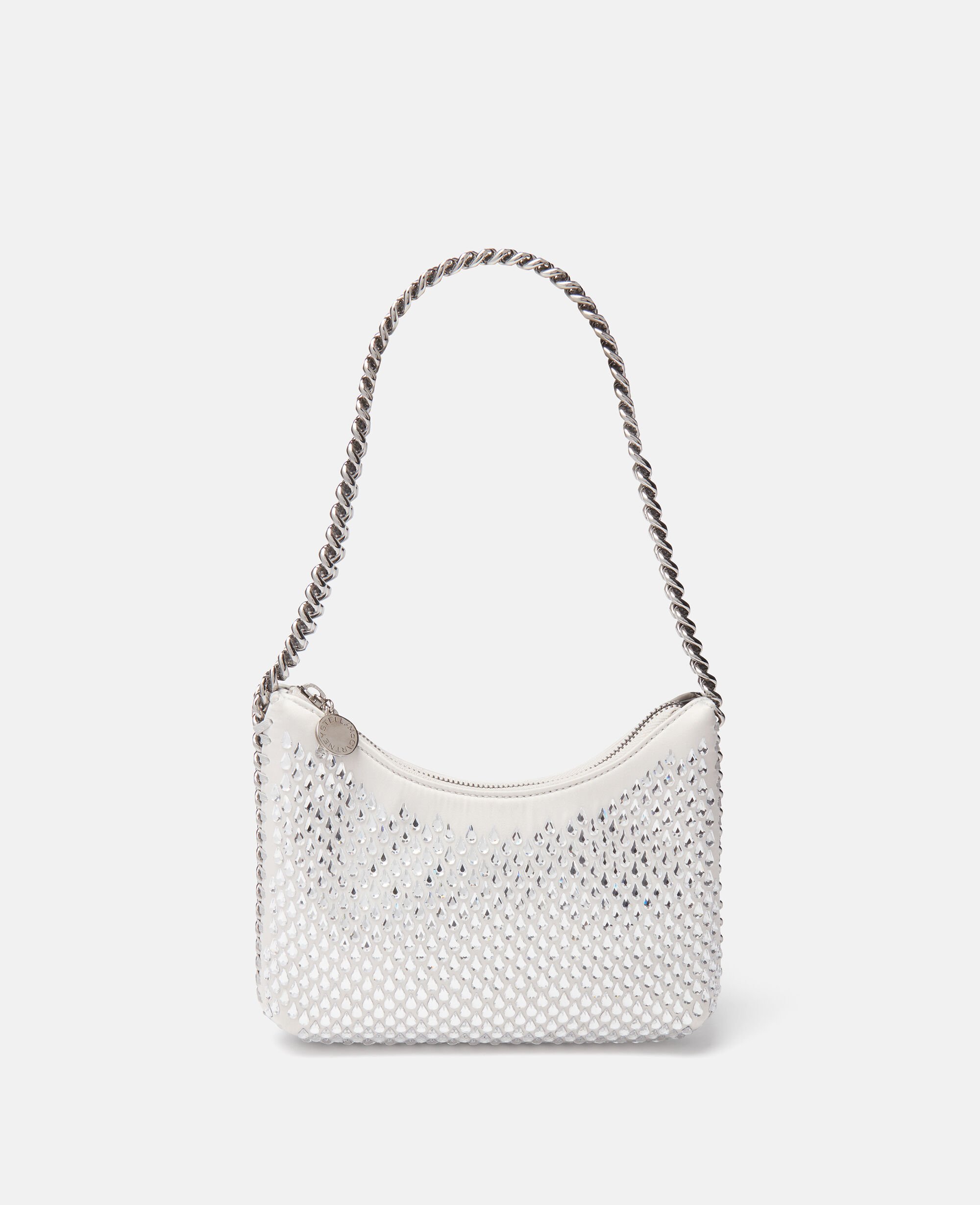 Women Silver Falabella Crystal Mesh Mini Zipped Shoulder Bag