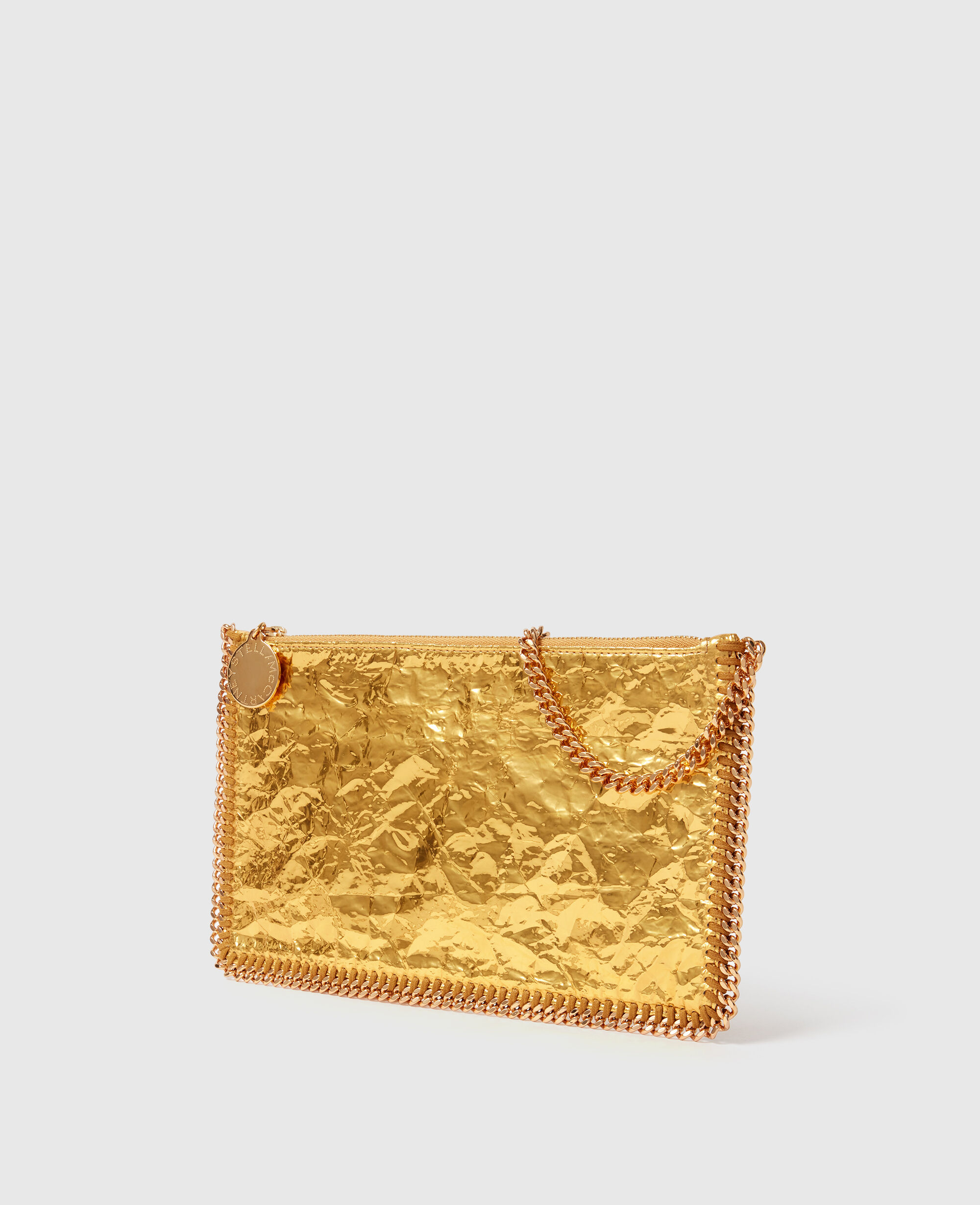 Women Gold Crinkled Metallic Falabella Wallet Crossbody Bag