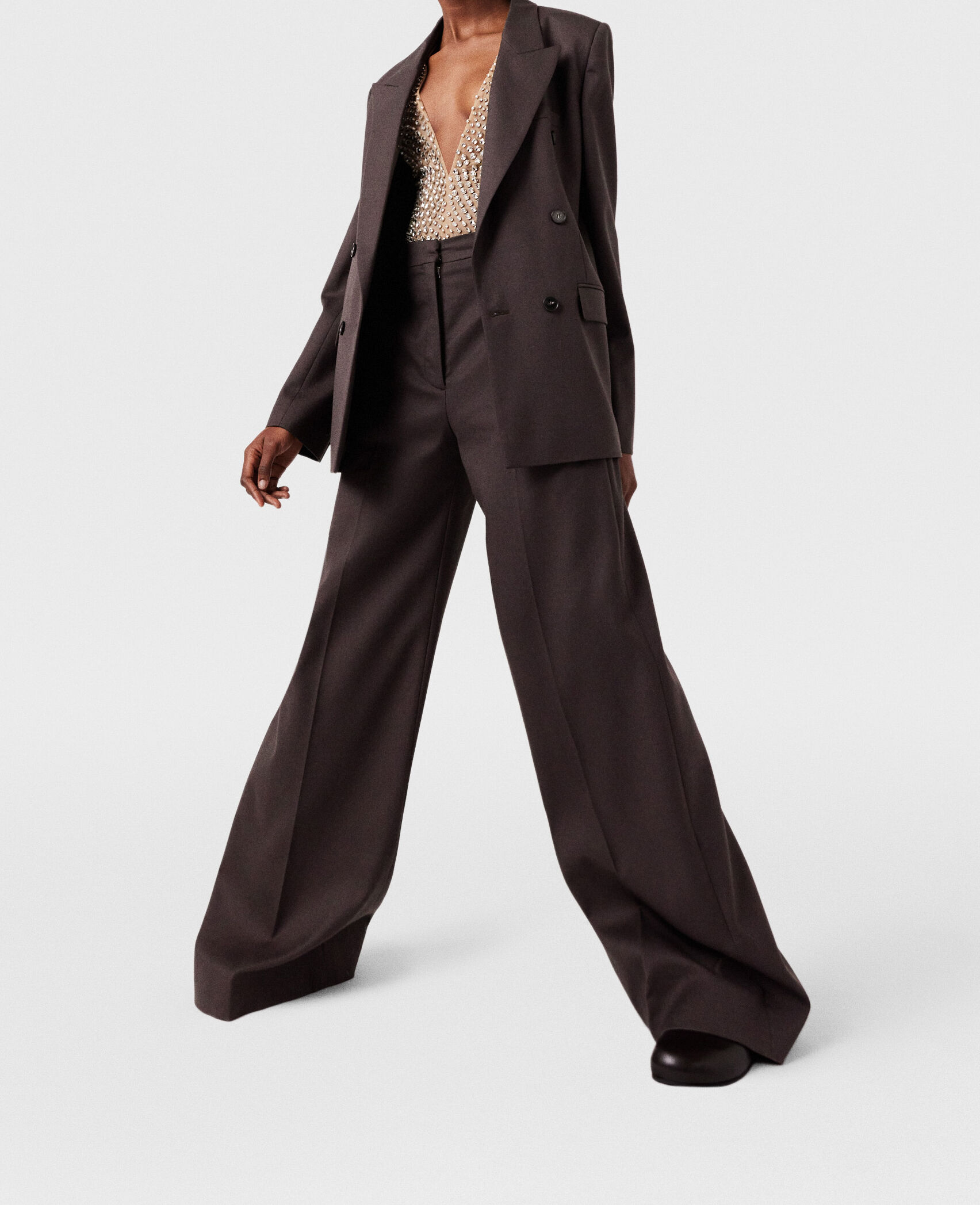 ボトムスその他 Stella McCartney Dark chocolate wide leg pants in wool Women Dark chocolate brown High-Rise Wide-Leg Wool Pants