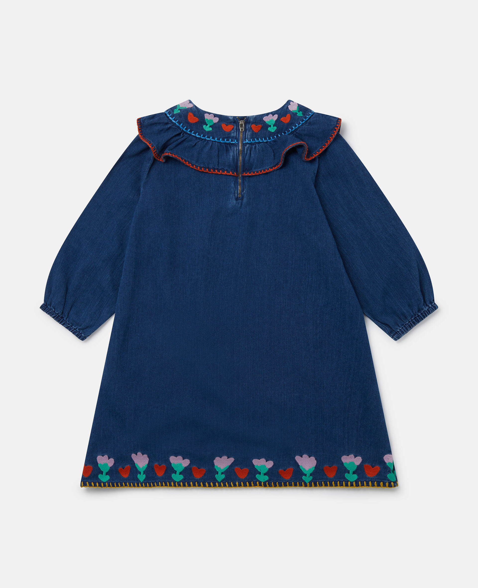 Folk Flower Embroidered Collared Dress-Blue-large image number 2