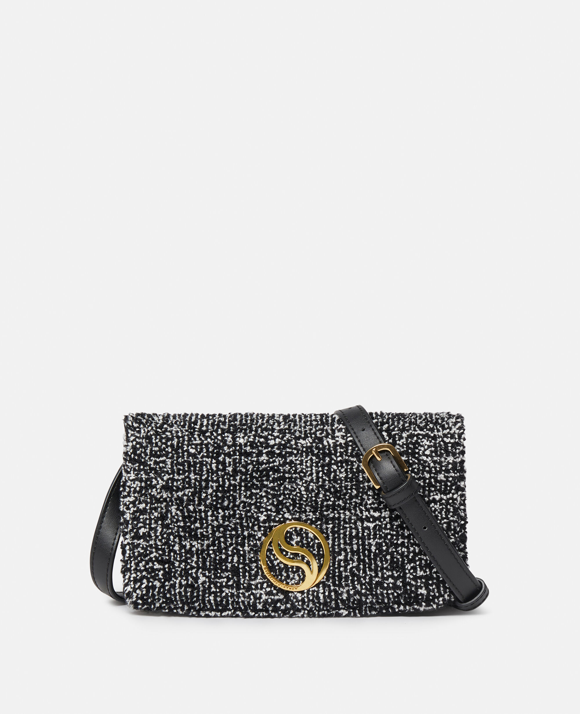 Women Black S Wave Padded Tweed Wallet on Strap Stella McCartney GB