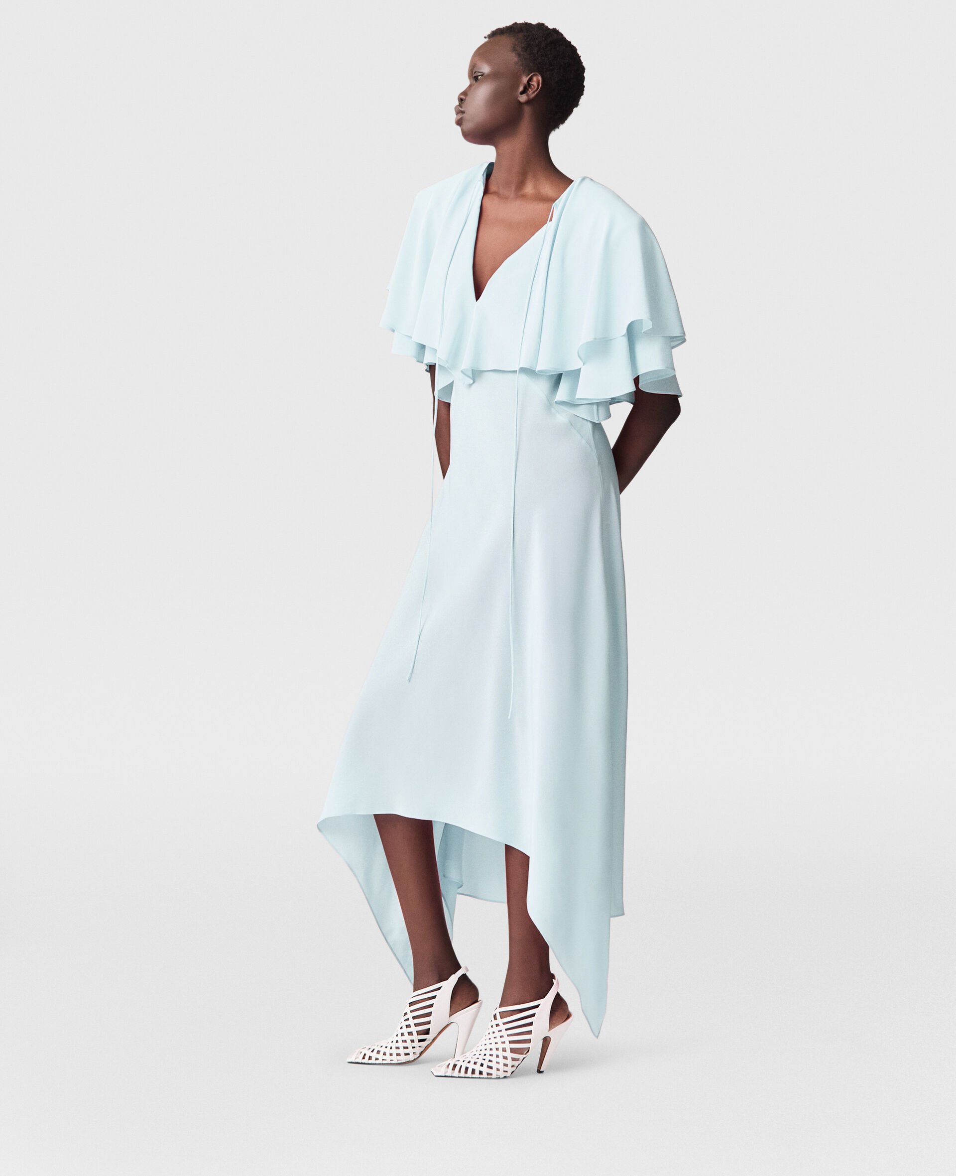 Layered Short-Sleeve Semi-Sheer Midi Dress-Blue-large image number 2