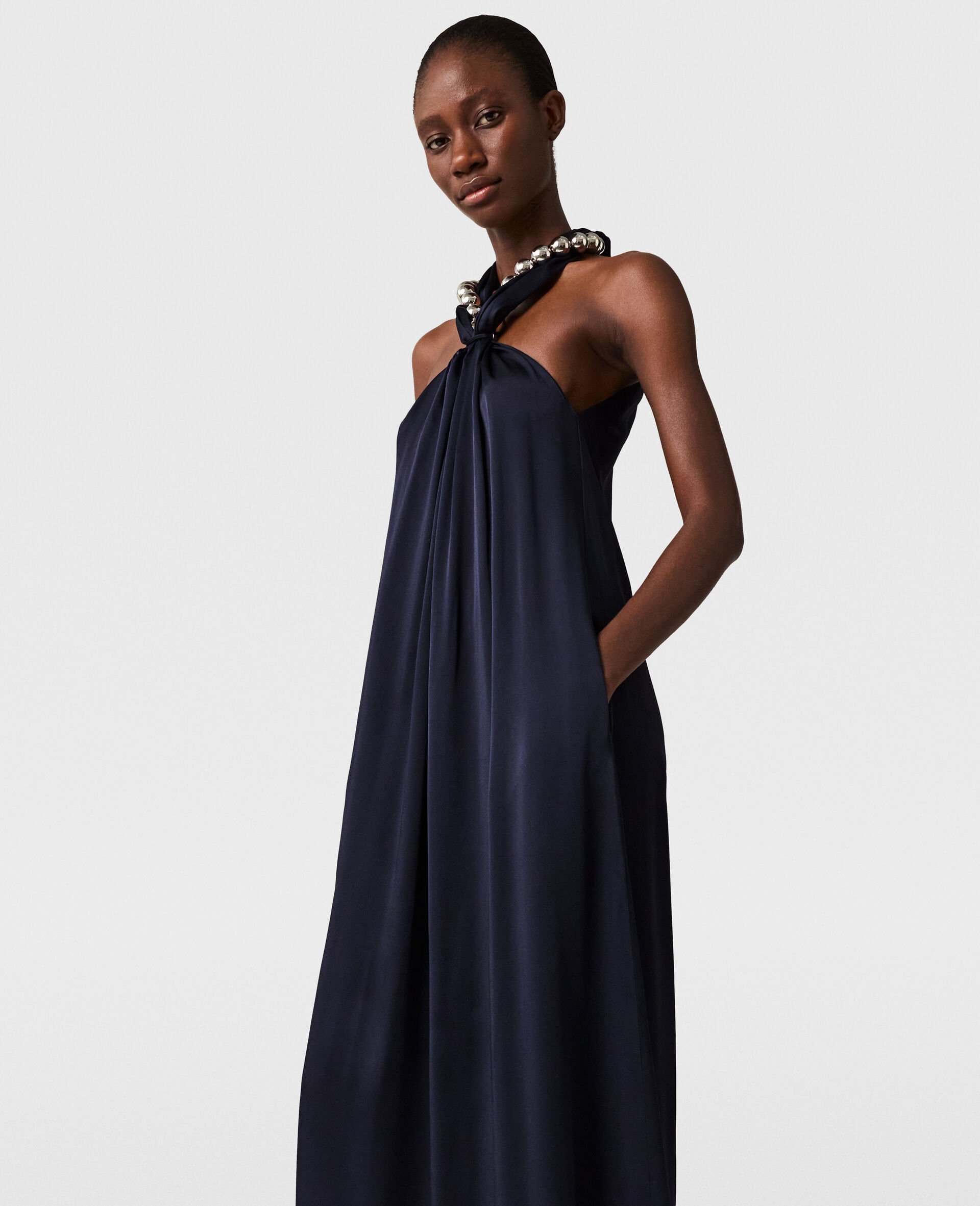 Ball-Chain Halterneck Satin Maxi Dress-Blue-large Ball-Chain Halterneck Satin Maxi Dress-Blue-large image number 4