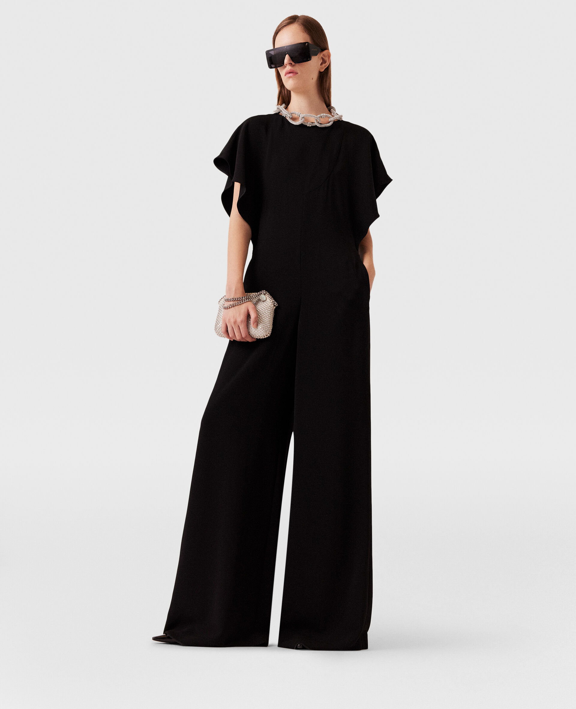 Crystal Chain Maxi Jumpsuit-Black-model