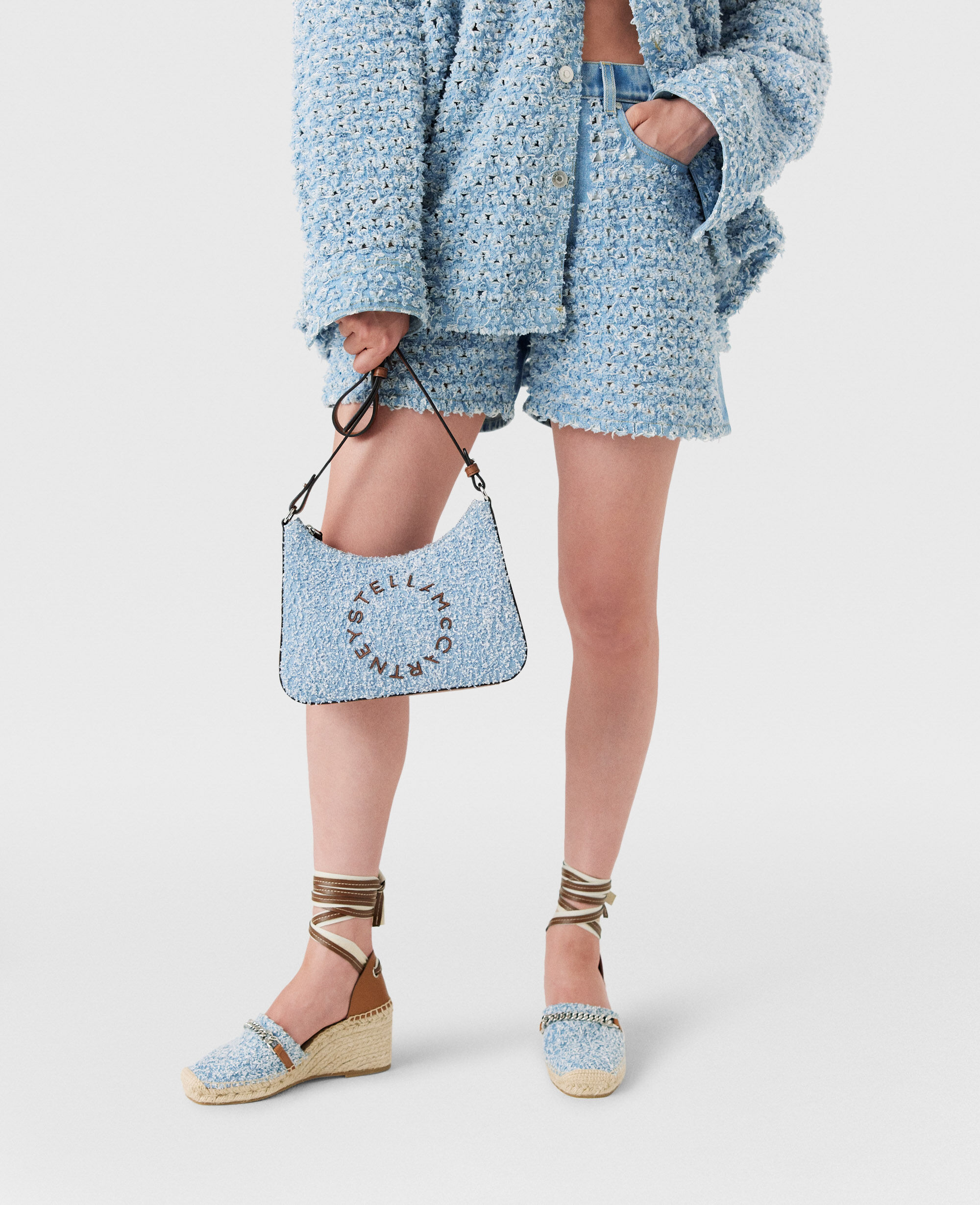 Women Light blue Logo Denim Bouclé Crossbody Shoulder Bag Women Light blue Logo Denim Bouclé Crossbody Shoulder Bag