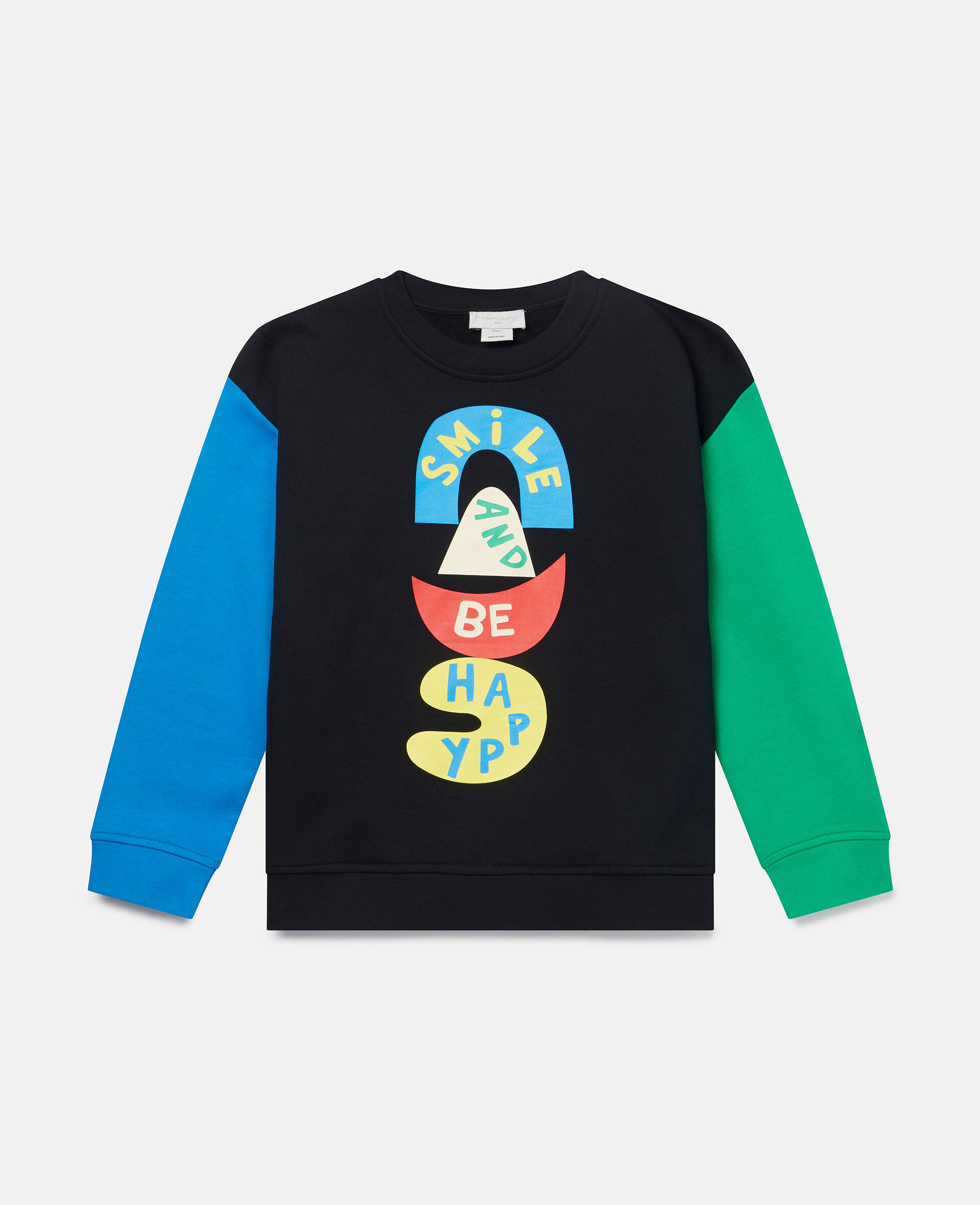 Smile and Be Happy Print Cotton Fleece Sweatshirt-Black-large image number 0